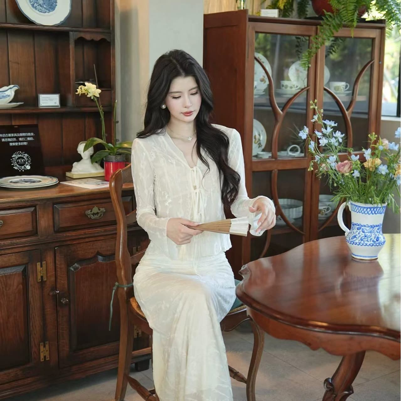 kun 캐럿 연인 어려운 빛을 잊어 버려 센스 신축성 자카드 원단 전체 슬림해 보이는 자외선 차단 봄 여름 데이트 세트 상세 이미지 5