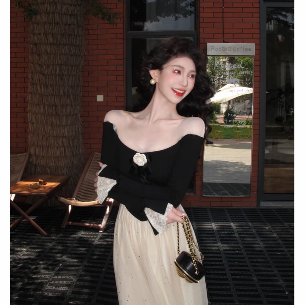늦게 시리아 동백 나무 프랑스식 동백 나무 빛 럭셔리 천 금빛 바람 오프숄더 이른 가을 새로운 플래시 훈련 Tulle 인어 꼬리 드레스 이미지 5