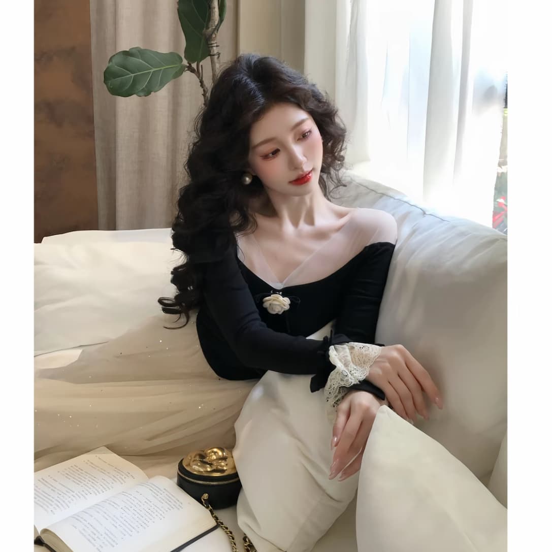 늦게 시리아 동백 나무 프랑스식 동백 나무 빛 럭셔리 천 금빛 바람 오프숄더 이른 가을 새로운 플래시 훈련 Tulle 인어 꼬리 드레스 이미지 6