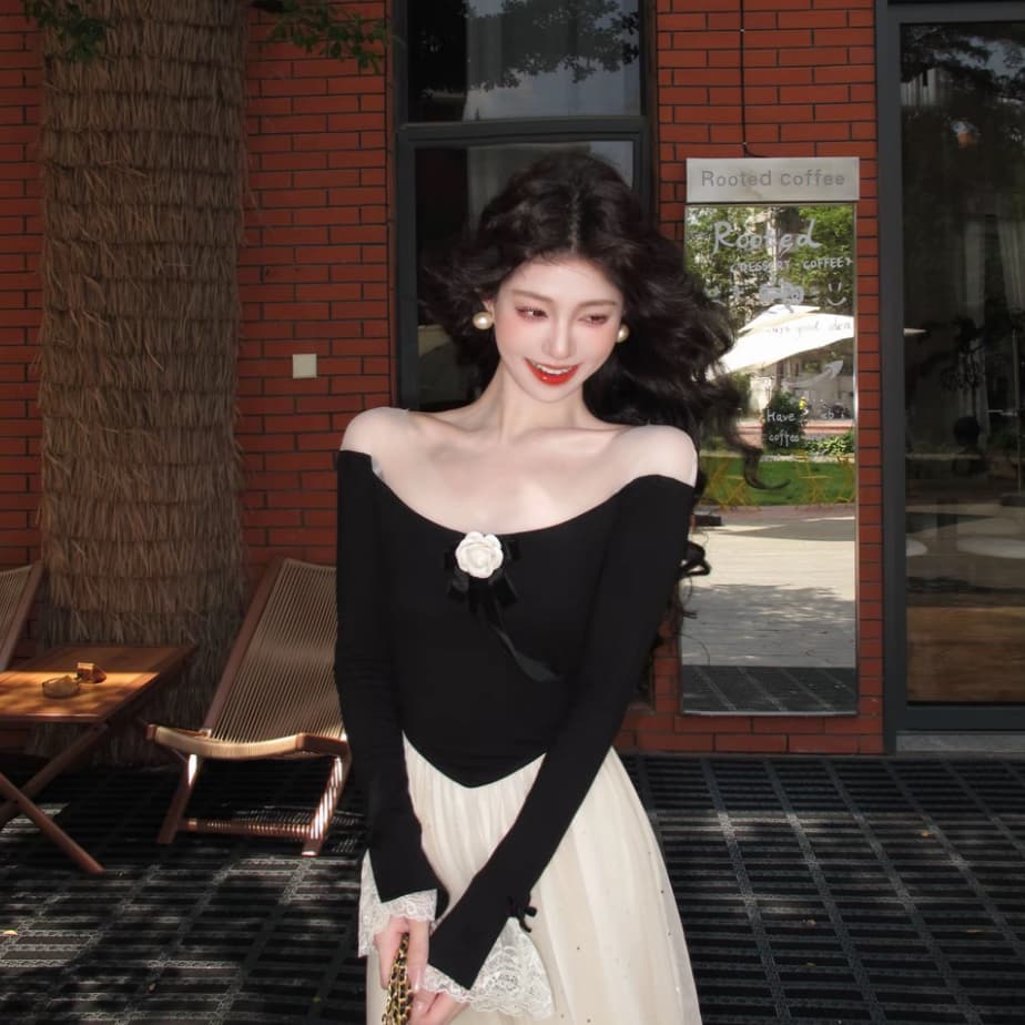 늦게 시리아 동백 나무 프랑스식 동백 나무 빛 럭셔리 천 금빛 바람 오프숄더 이른 가을 새로운 플래시 훈련 Tulle 인어 꼬리 드레스 상세 이미지 2