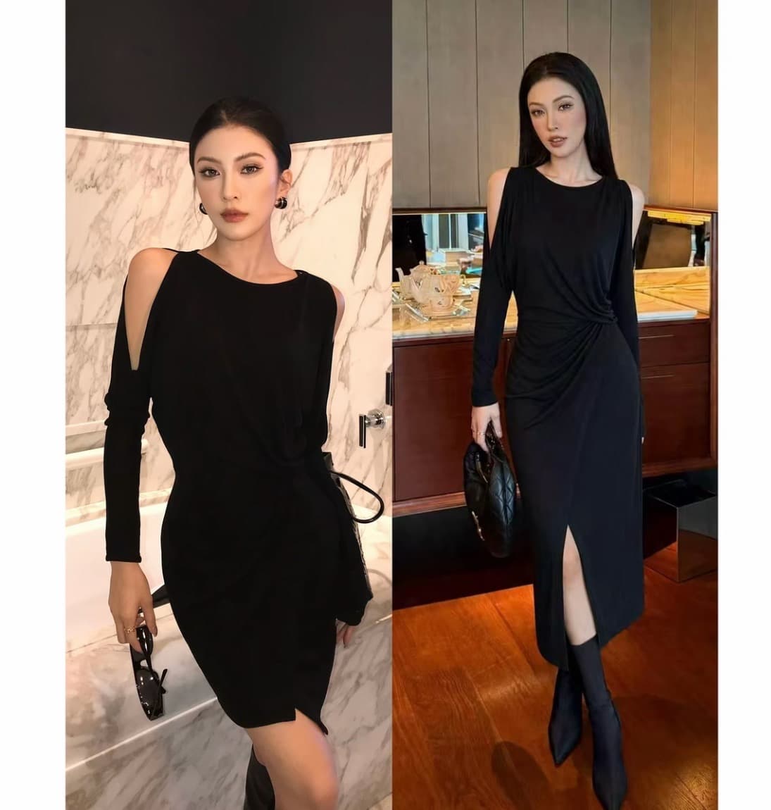 jijinqi 품격 허리 수축 슬림해 보이는 섹시함 오프숄더 디자인 센스 우아함 드레스 je07lzqm930 이미지 2
