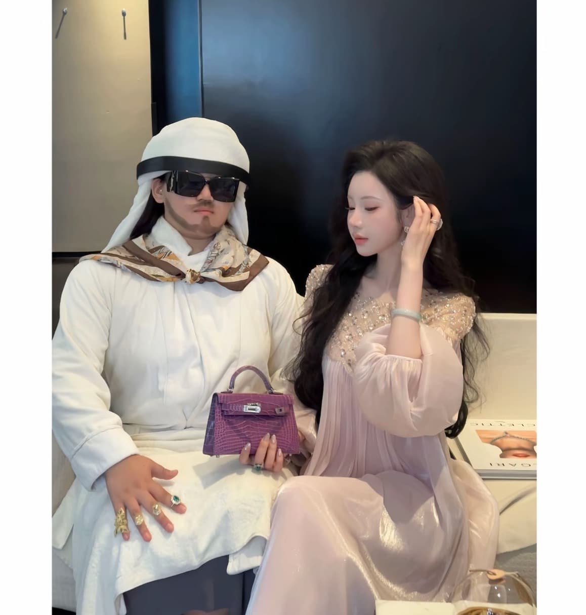 syqiao 우아한 조 별빛 착륙 무거운 작업 비즈 박기 스팽글 벌룬 소매 드레스 dyzy-207671129 상세 이미지 3
