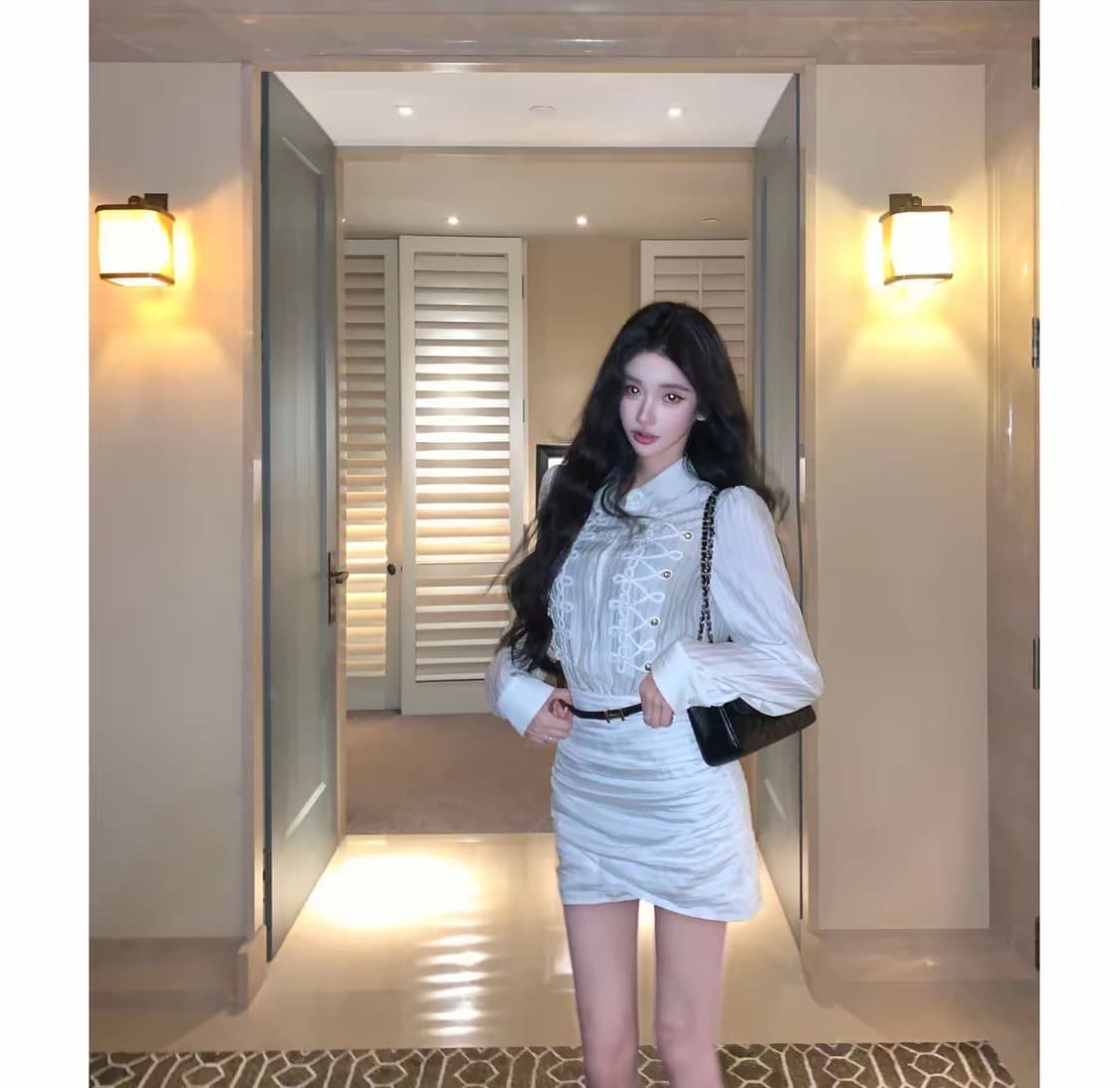 barb chill 부드러운 바람 남자 가을 프랑스식 질감 센스 폴로 칼라 단추 셔츠 드레스 긴팔 타이트 스커트 드레스 상세 이미지 5