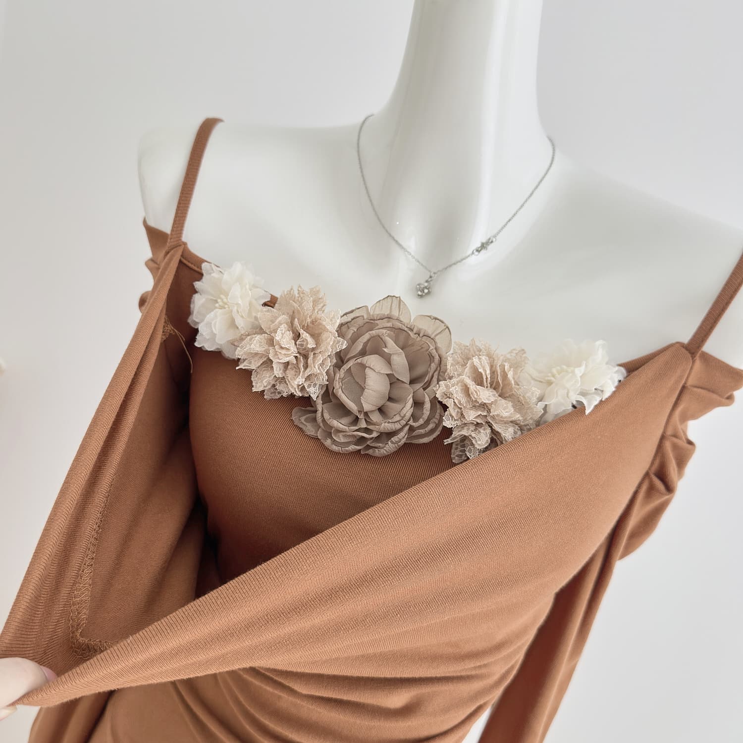 무쯔리 목자이 ~ 중 리 일몰 차 주황색 부드러운 바람 긴팔 슬립 흔들다 칼라 니트 맨위 도루 센스 반신 치마 세트 상세 이미지 7