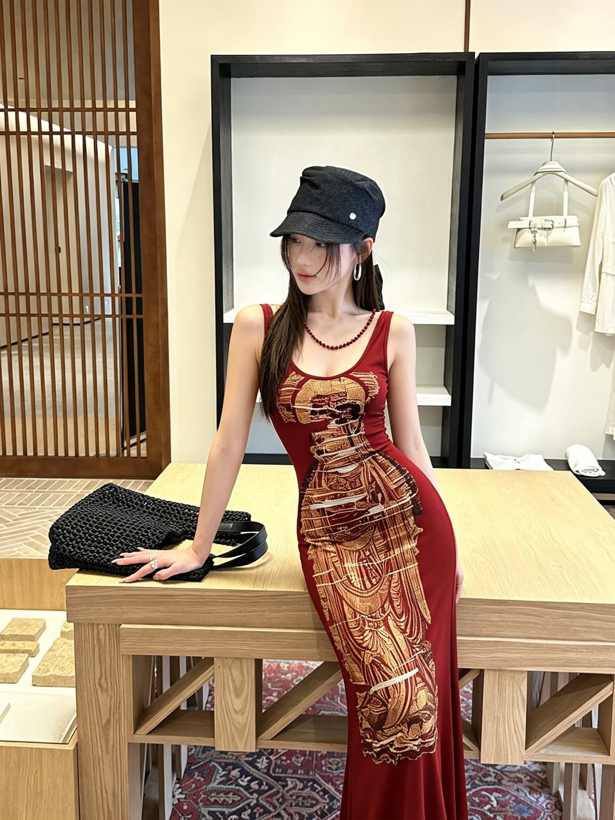 꿈 높음 티 그래. 바람 주홍 프린트 새로운 중식 작은 대중 오리지널 인어 꼬리 드레스 이미지 2