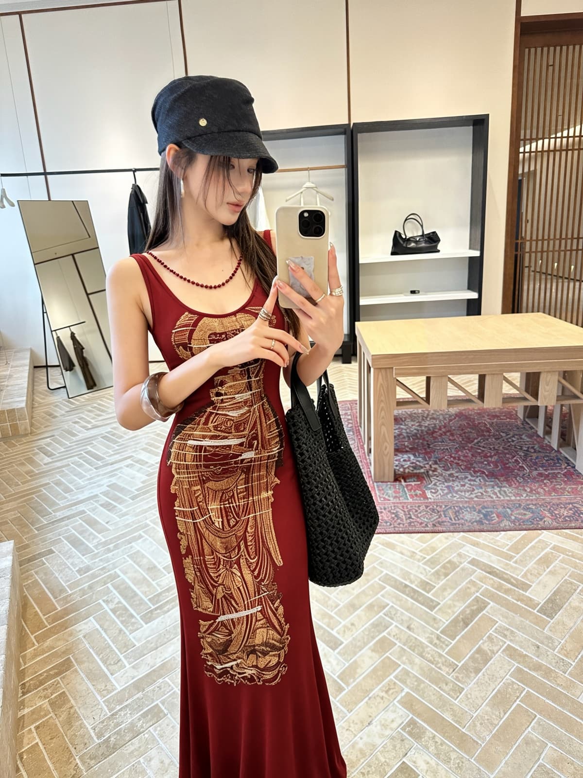 꿈 높음 티 그래. 바람 주홍 프린트 새로운 중식 작은 대중 오리지널 인어 꼬리 드레스 상세 이미지 6