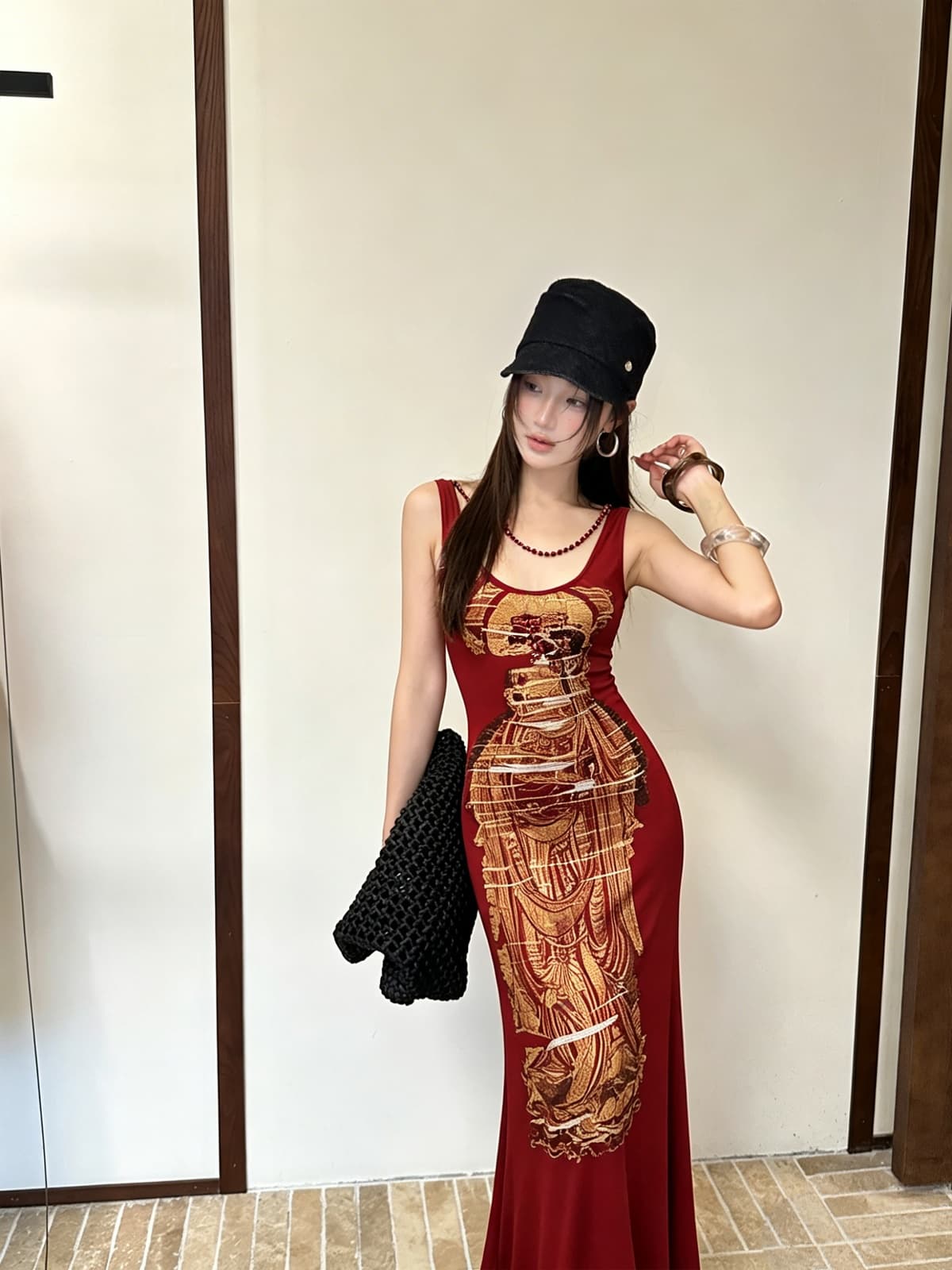 꿈 높음 티 그래. 바람 주홍 프린트 새로운 중식 작은 대중 오리지널 인어 꼬리 드레스 상세 이미지 7