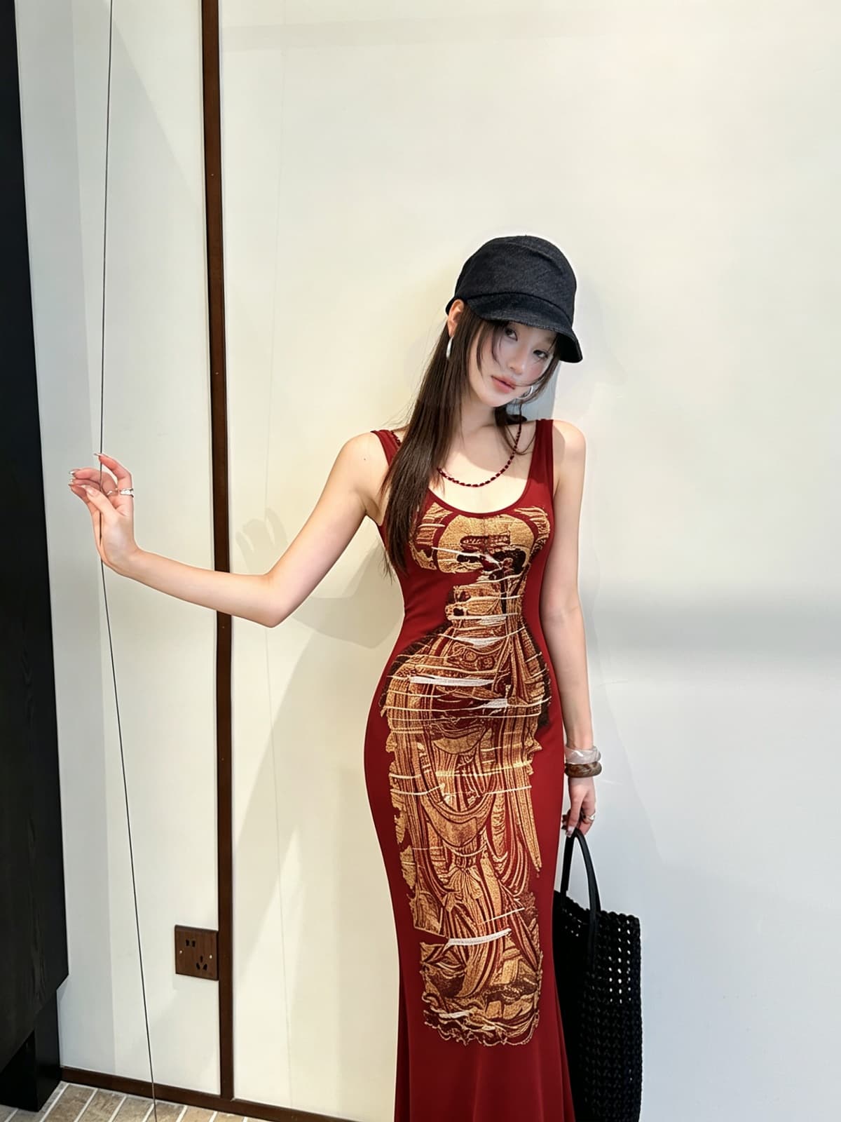 꿈 높음 티 그래. 바람 주홍 프린트 새로운 중식 작은 대중 오리지널 인어 꼬리 드레스 상세 이미지 8