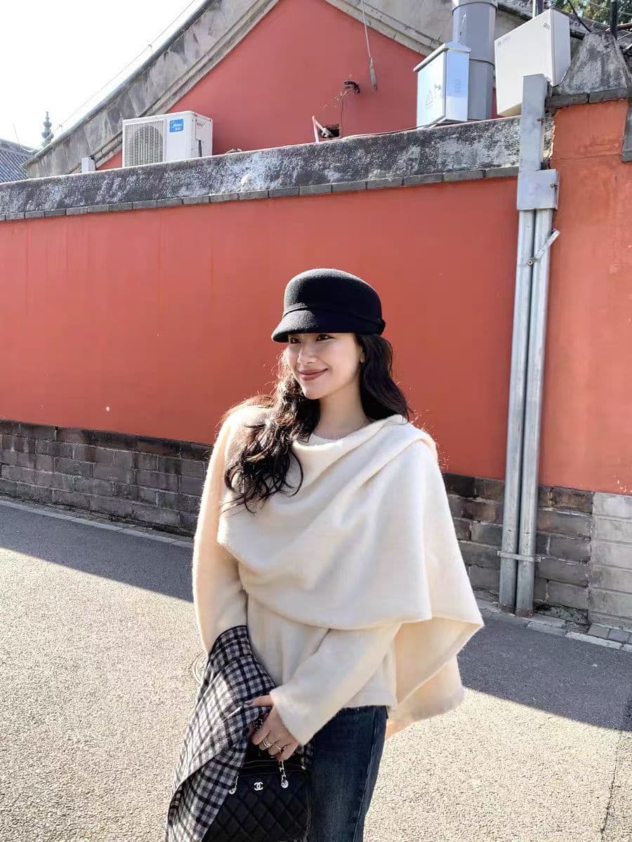양모 숄 페이크 레이어드 스웨터 여자 작은 대중 라운드 넥 루즈핏 겨울 맨위 이미지 2