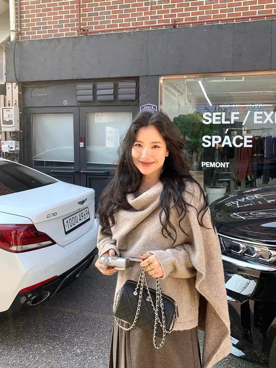 양모 숄 페이크 레이어드 스웨터 여자 작은 대중 라운드 넥 루즈핏 겨울 맨위 이미지 4