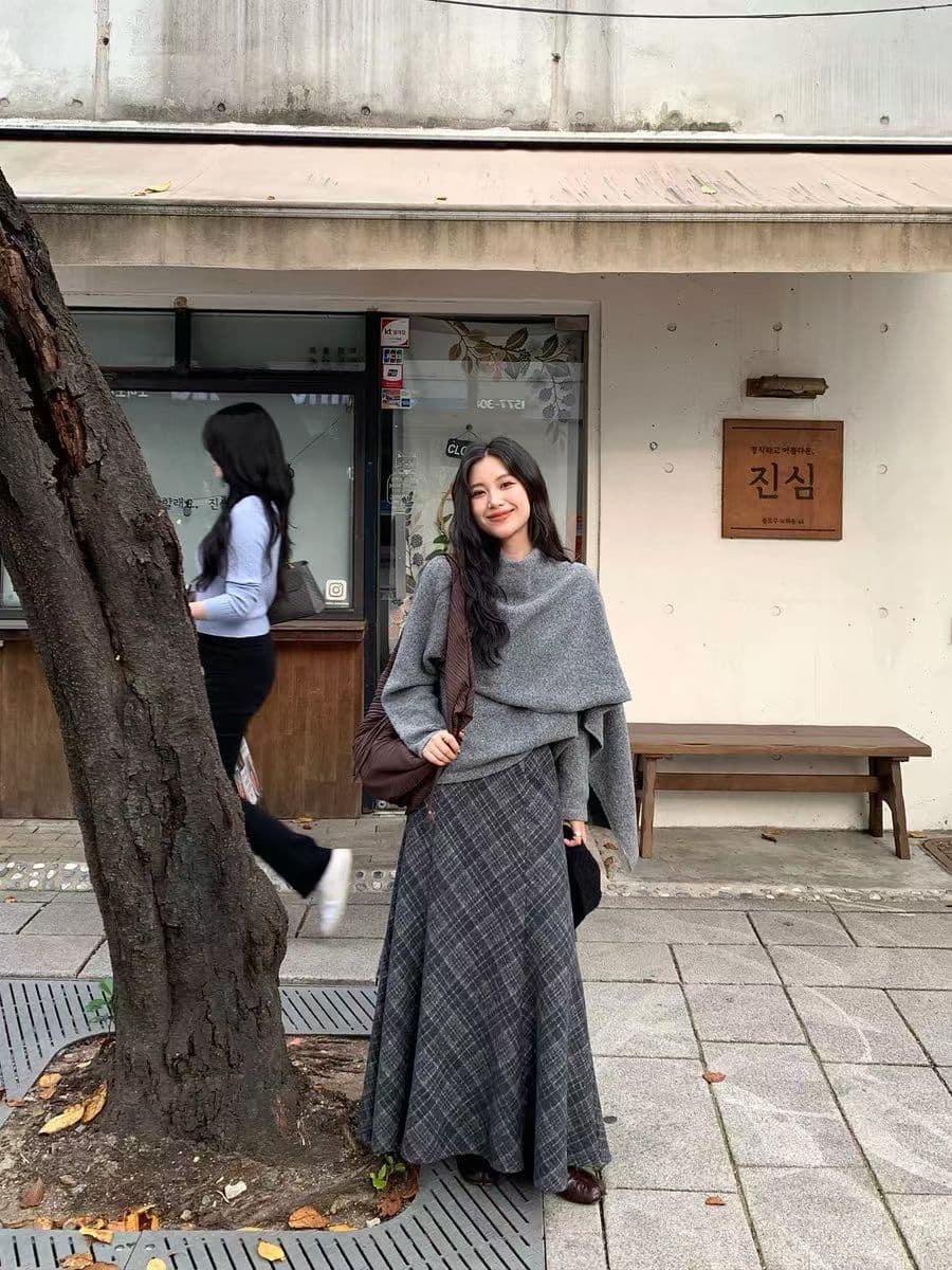 양모 숄 페이크 레이어드 스웨터 여자 작은 대중 라운드 넥 루즈핏 겨울 맨위 이미지 3