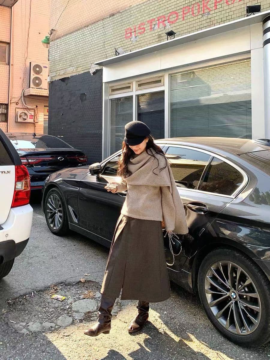 양모 숄 페이크 레이어드 스웨터 여자 작은 대중 라운드 넥 루즈핏 겨울 맨위 상세 이미지 8