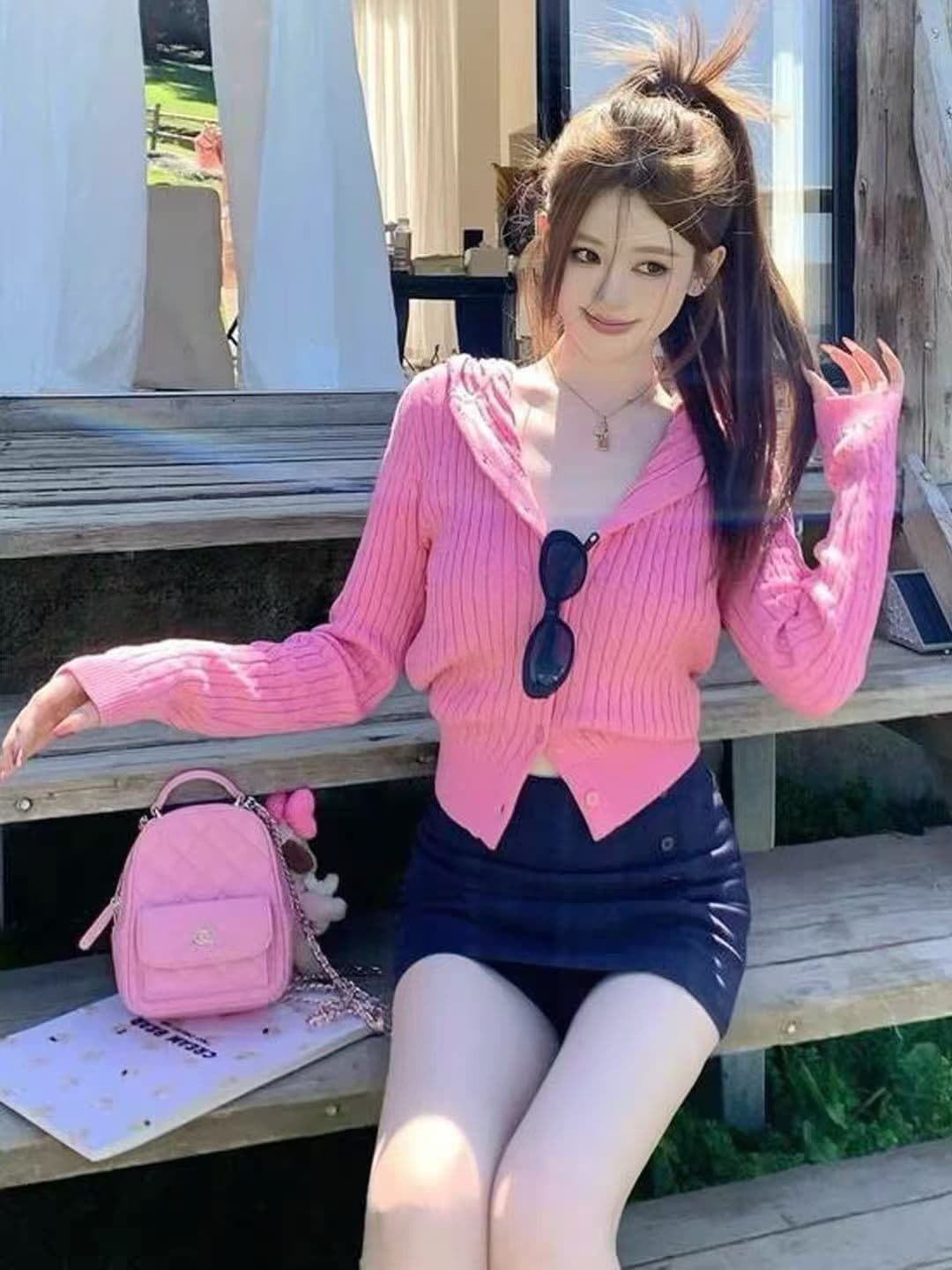 그리드 레이 소녀 느긋한 바람 미니멀리즘 캐주얼 바람 패션 트렌드 2026 년 가을 슬림해 보이는 V넥 상세 이미지 5