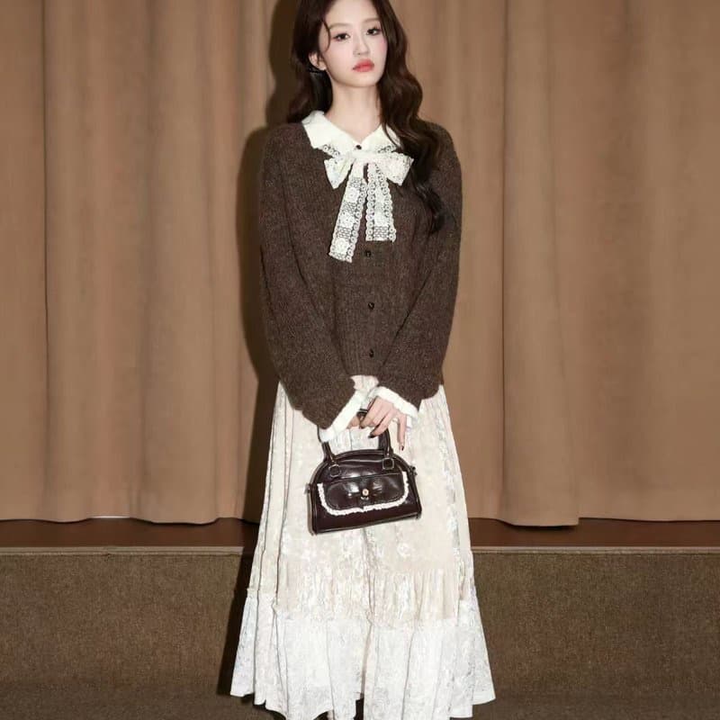 판금 수년 느긋한 커피 색상 스웨터 여자 가을 겨울 새로운 디자인 센스 외국 가스 니트 스웨터 맨위 상세 이미지 6