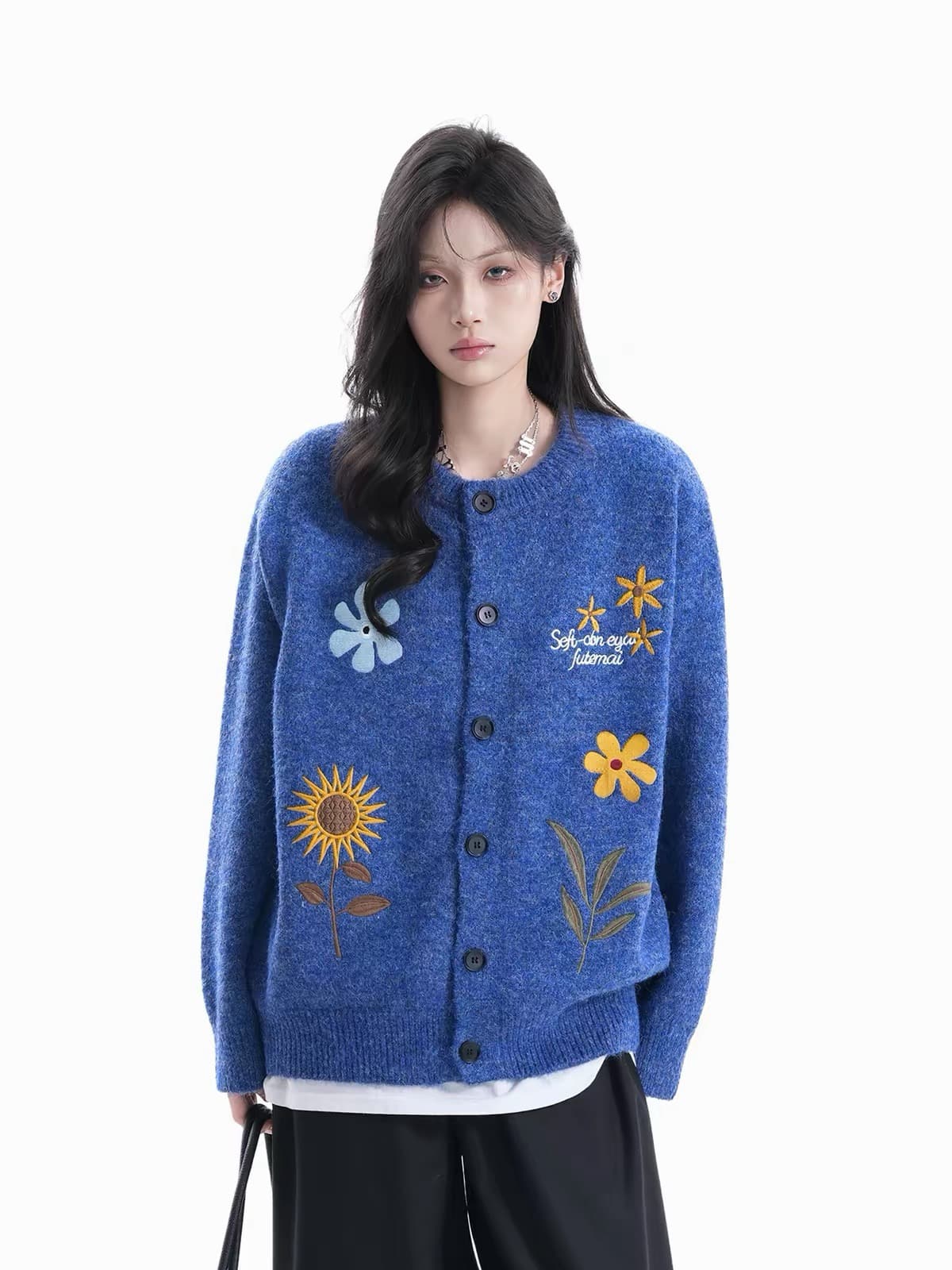 아메리칸 레트로 vintage 작은 꽃 자수 니트 오픈 가디건 스웨터 가을 루즈핏 재킷 대 에디션 상세 이미지 2
