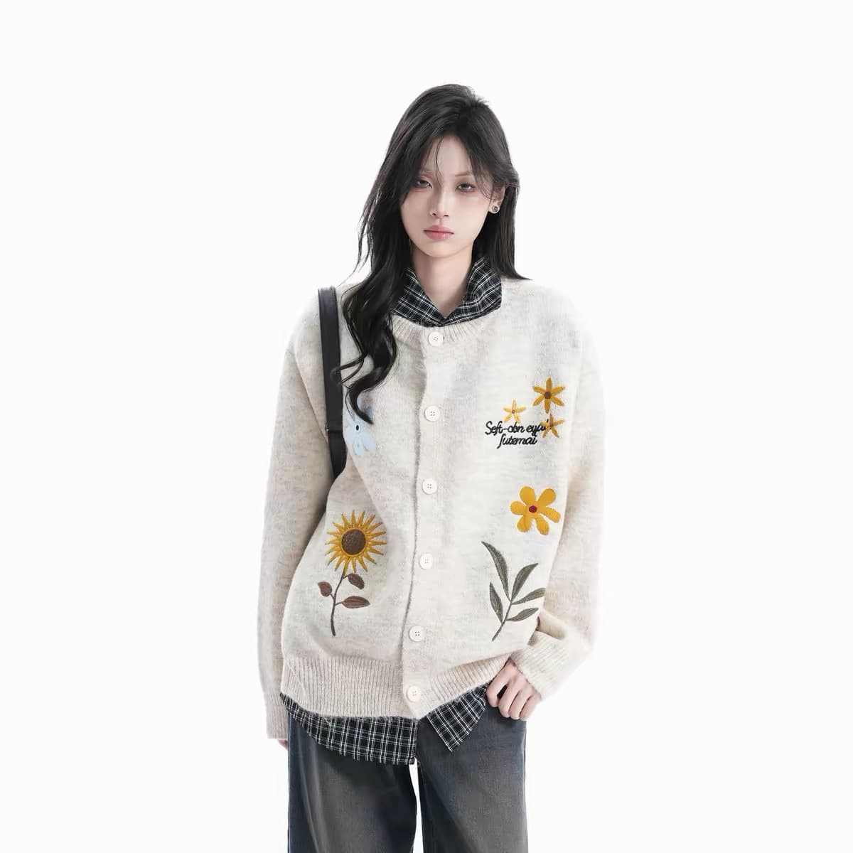 아메리칸 레트로 vintage 작은 꽃 자수 니트 오픈 가디건 스웨터 가을 루즈핏 재킷 대 에디션 상세 이미지 5