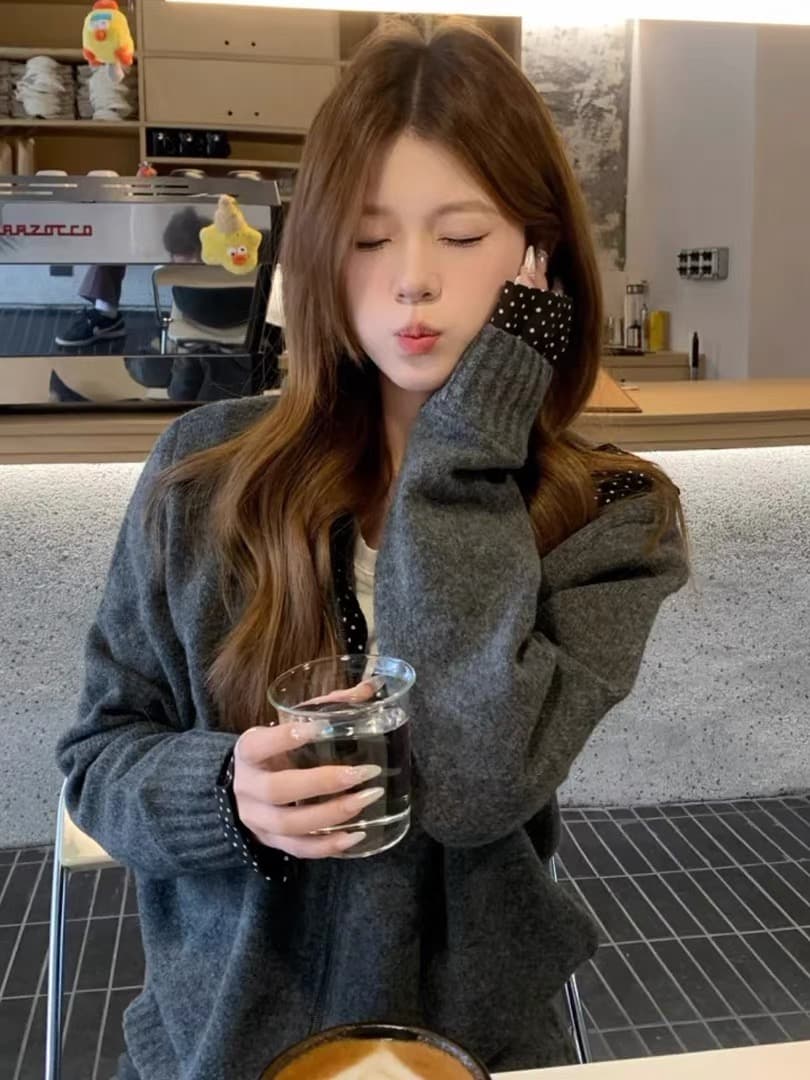 한 부서 봄 가을 회색 후드 루즈핏 후드티 여성 가을 겨울 캐주얼 레트로 느긋한 바람 니트 스웨터 맨위 ins 트렌디 이미지 4