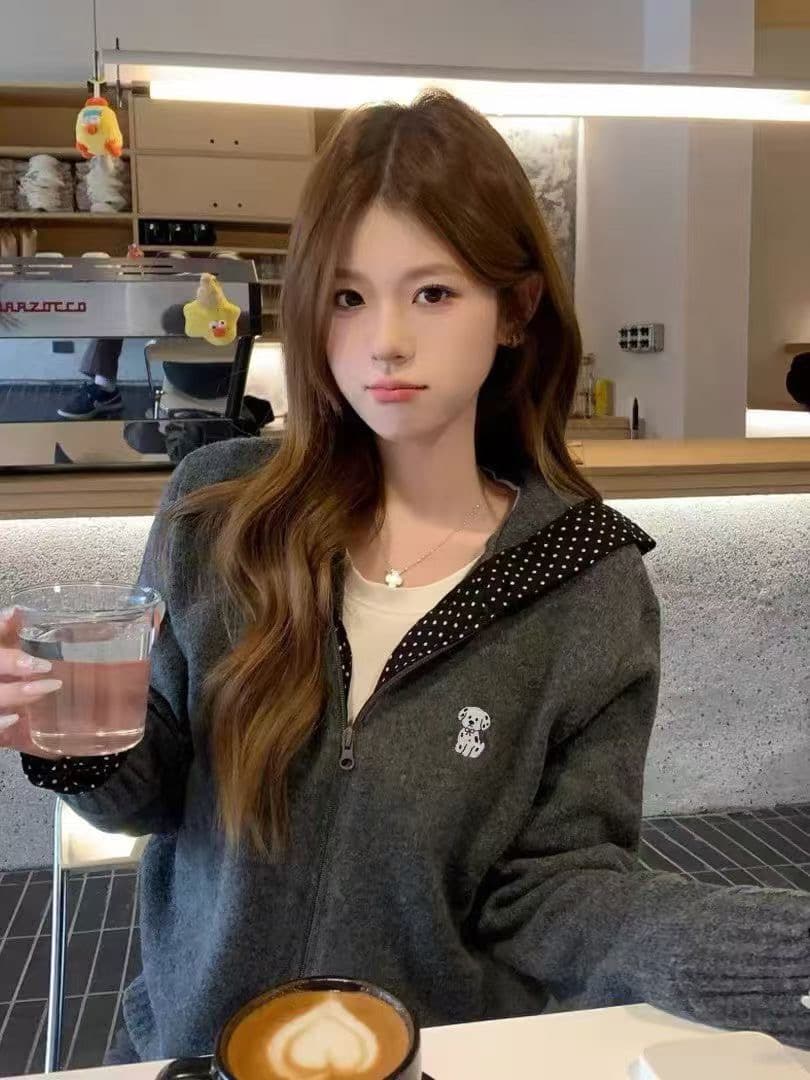 한 부서 봄 가을 회색 후드 루즈핏 후드티 여성 가을 겨울 캐주얼 레트로 느긋한 바람 니트 스웨터 맨위 ins 트렌디 상세 이미지 4