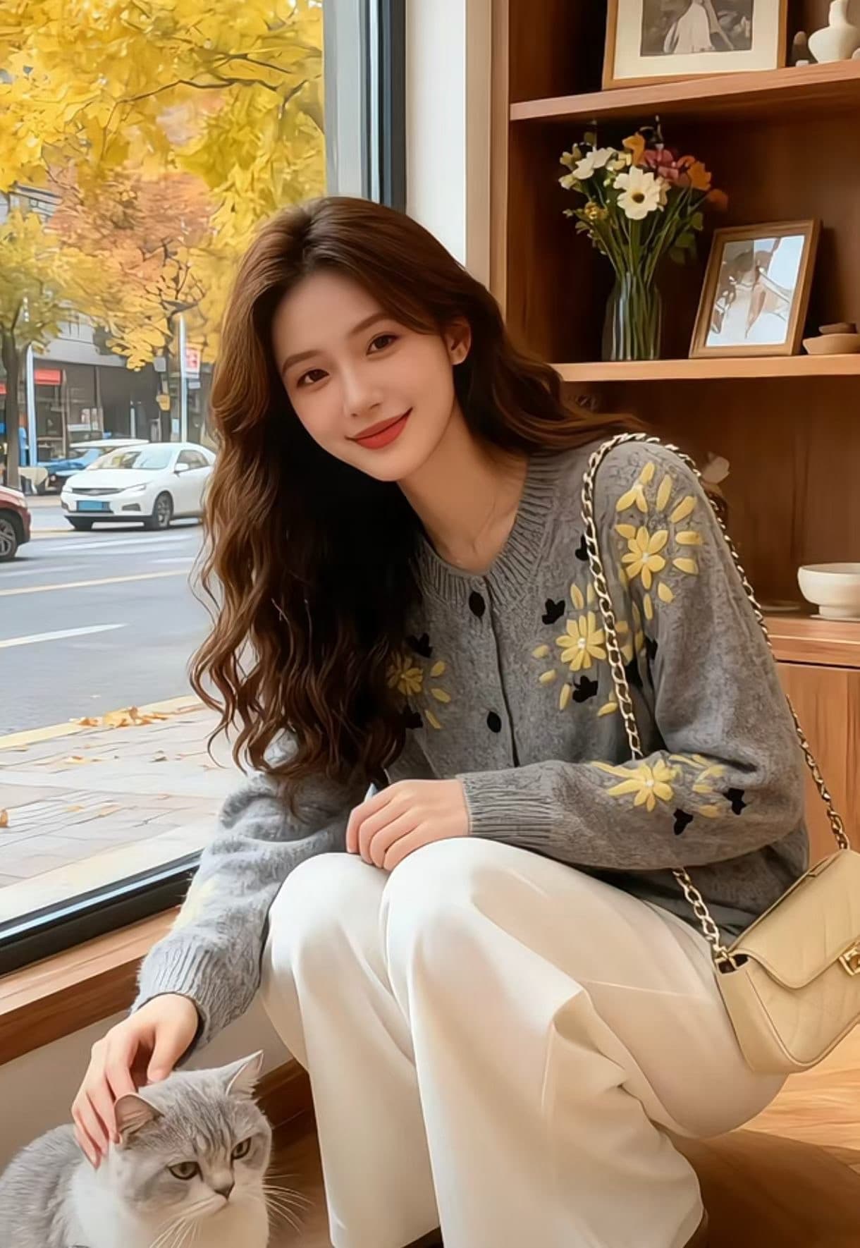 한 부서 고급 센스 회색 긴팔 라운드 넥 털 니트 스웨터 여성 가을 겨울 새로운 루즈핏 다용도 고유 한 잘 생긴 맨위 상세 이미지 2