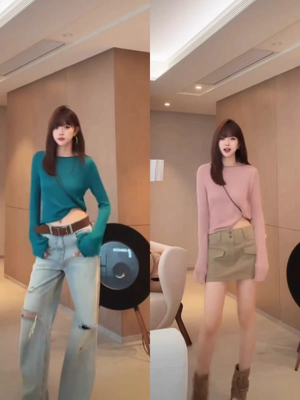 한 부서 파란색 라운드 넥 나팔 소매 니트 스웨터 여성 이른 가을 인사이드 가져 가라. 기본 셔츠 품격 핫걸 쇼트 스타일 긴팔 맨위 상세 이미지 1