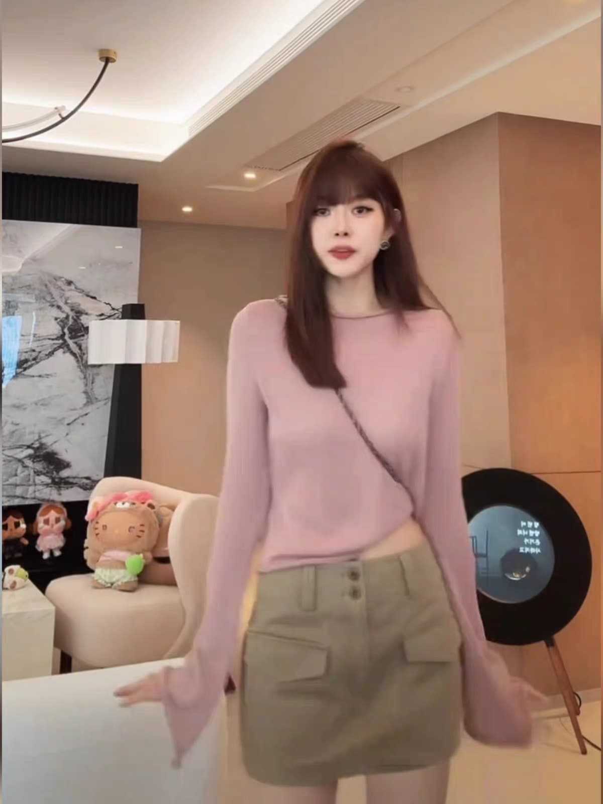 한 부서 파란색 라운드 넥 나팔 소매 니트 스웨터 여성 이른 가을 인사이드 가져 가라. 기본 셔츠 품격 핫걸 쇼트 스타일 긴팔 맨위 상세 이미지 5