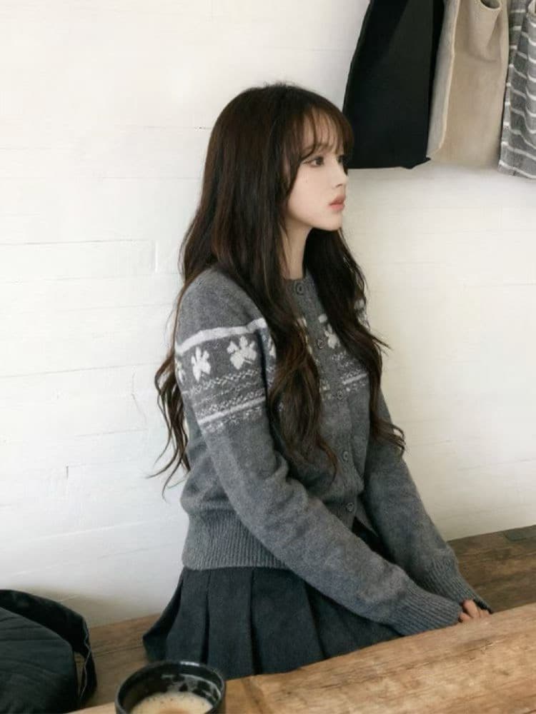 라운드 넥 오픈 가디건 쇼트 스타일 공정한 섬 스웨터 여자 가을 겨울 슬림해 보이는 느긋한 바람 몸매 가꾸기 오픈 가디건 맨위 로드 중 이미지 2