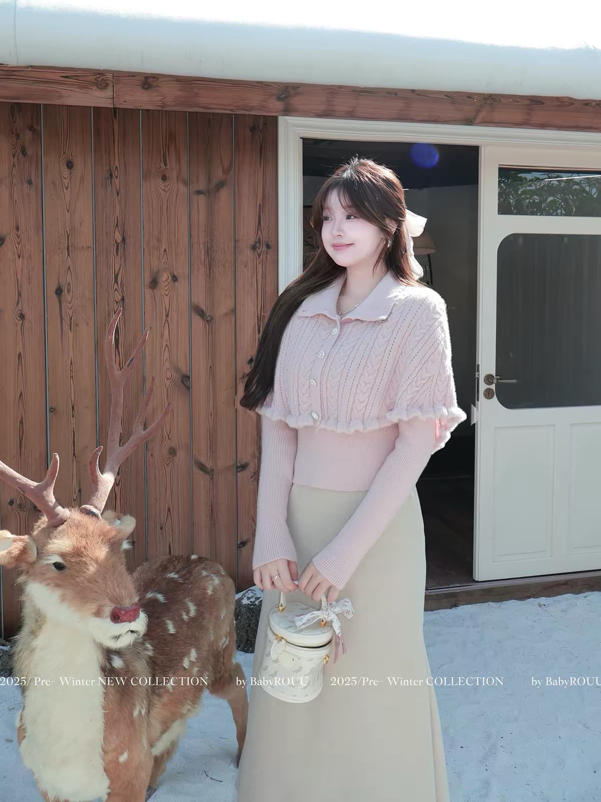따뜻한 와 부드러운 리스 요새 천 골드 작은 샤넬 스타일 천 골드 망토 부드러운 디자인 마이크로 지방 품격 달콤함 긴팔 이미지 4