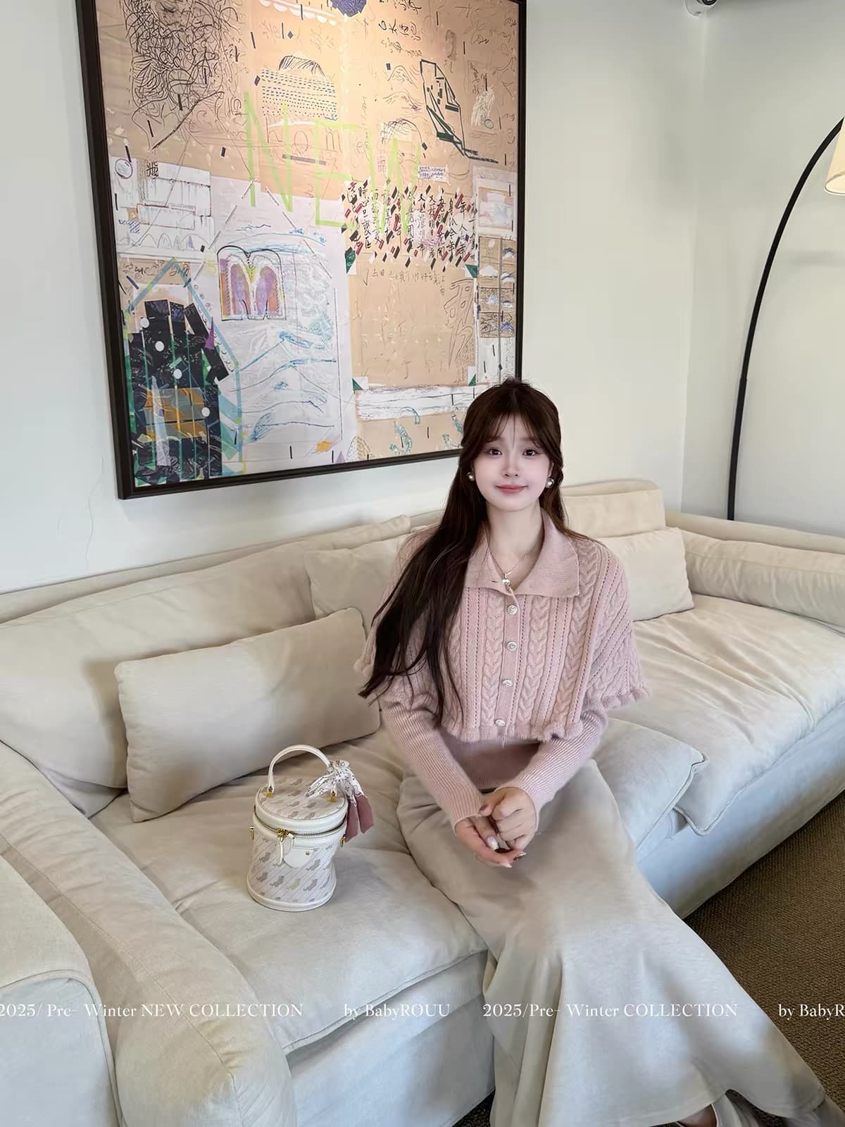 따뜻한 와 부드러운 리스 요새 천 골드 작은 샤넬 스타일 천 골드 망토 부드러운 디자인 마이크로 지방 품격 달콤함 긴팔 상세 이미지 3