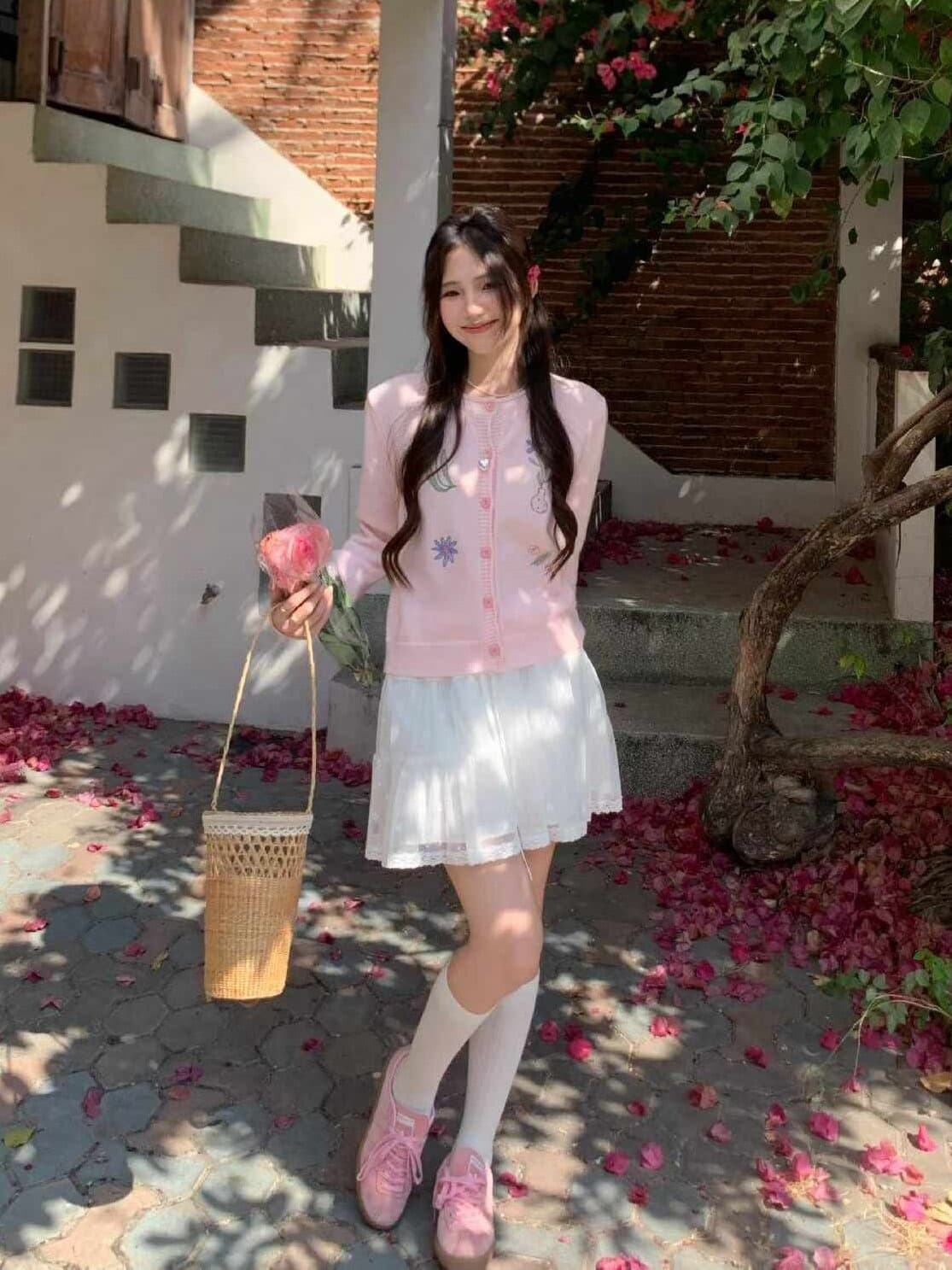 달콤한 스타일 자수 작은 꽃 라운드 넥 뒤집다 측면 칼라 니트 스웨터 오픈 가디건 여성 가을 겨울철 패션 연령 감소 다용도 맨위 이미지 4