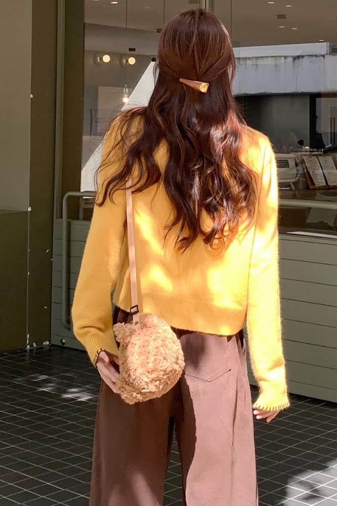 황색 강아지 자수 긴팔 니트 오픈 가디건 여성 가을 겨울철 작은 키 루즈핏 느긋한 바람 스웨터 코트 맨위 상세 이미지 5