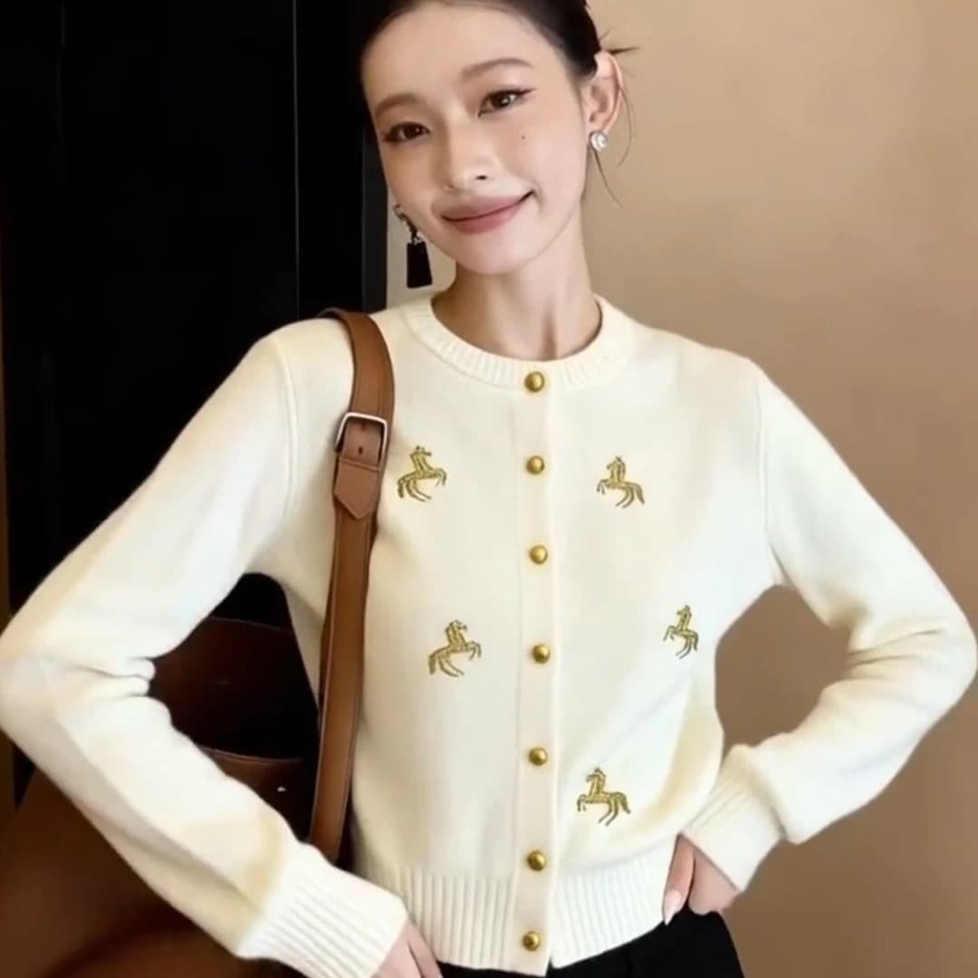 프랑스식 작은 말 자수 외국 가스 니트 오픈 가디건 가을 겨울 새로운 자이언트 잘 생긴 빨간색 루즈핏 다용도 스웨터 여성 코트 상세 이미지 2