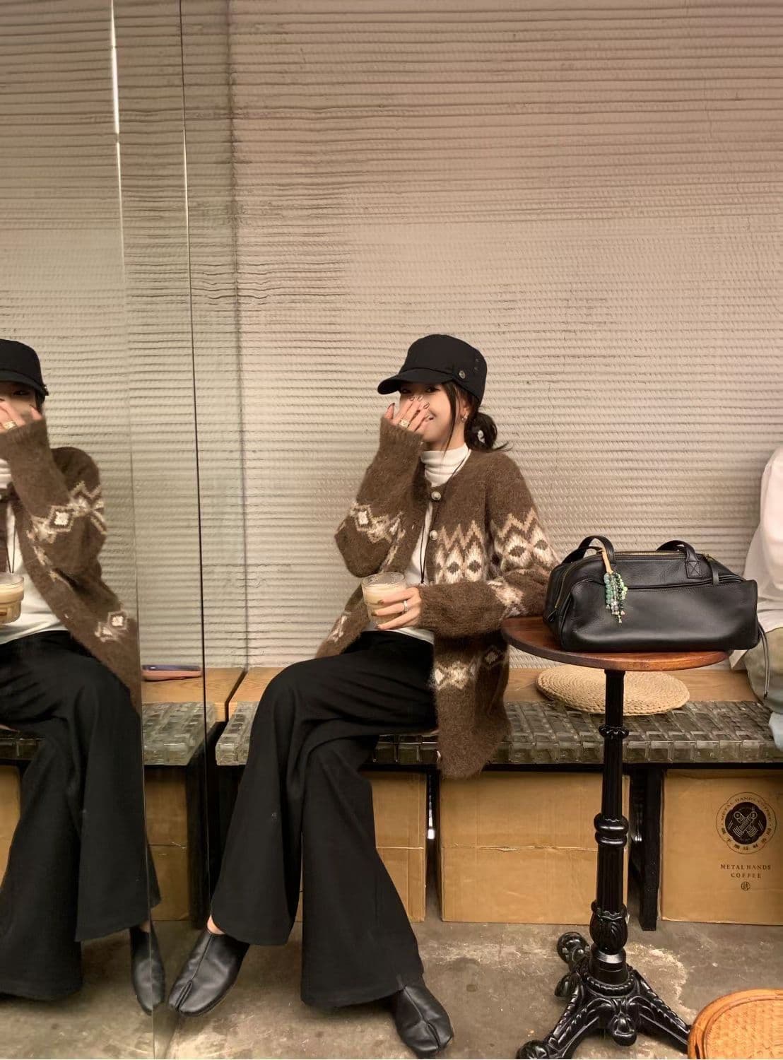 공정한 섬 자카드 스웨터 오픈 가디건 여성 겨울 두꺼운 루즈핏 다용도 슬림해 보이는 니트 재킷 상세 이미지 4