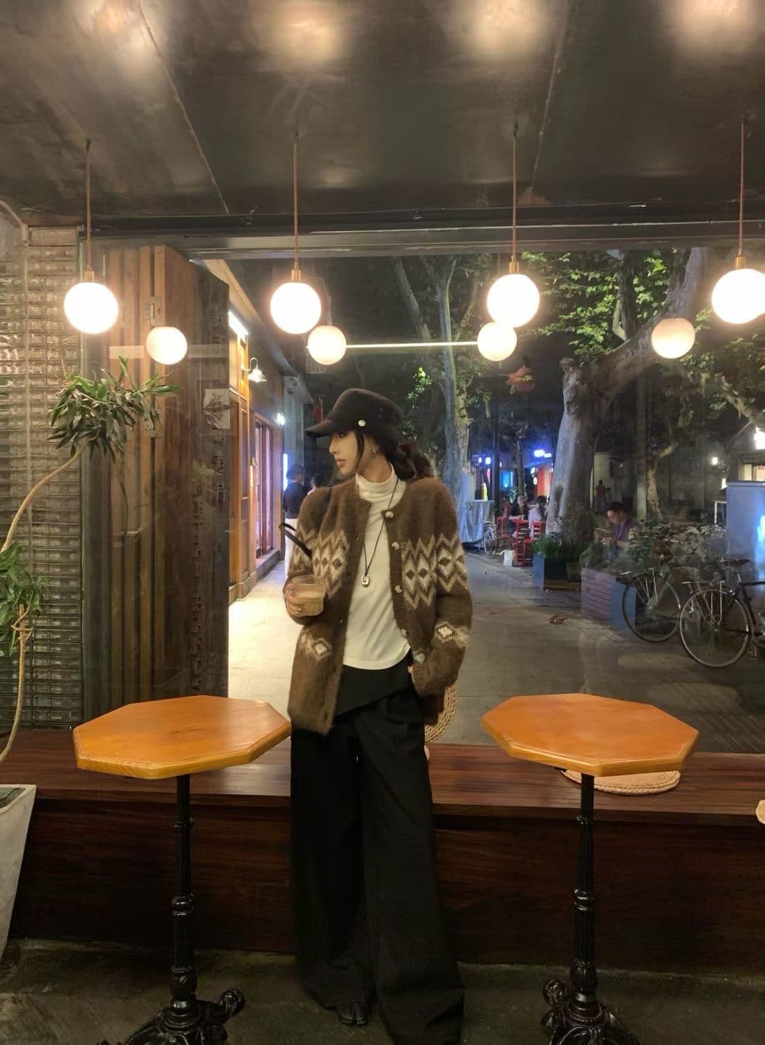 공정한 섬 자카드 스웨터 오픈 가디건 여성 겨울 두꺼운 루즈핏 다용도 슬림해 보이는 니트 재킷 상세 이미지 7