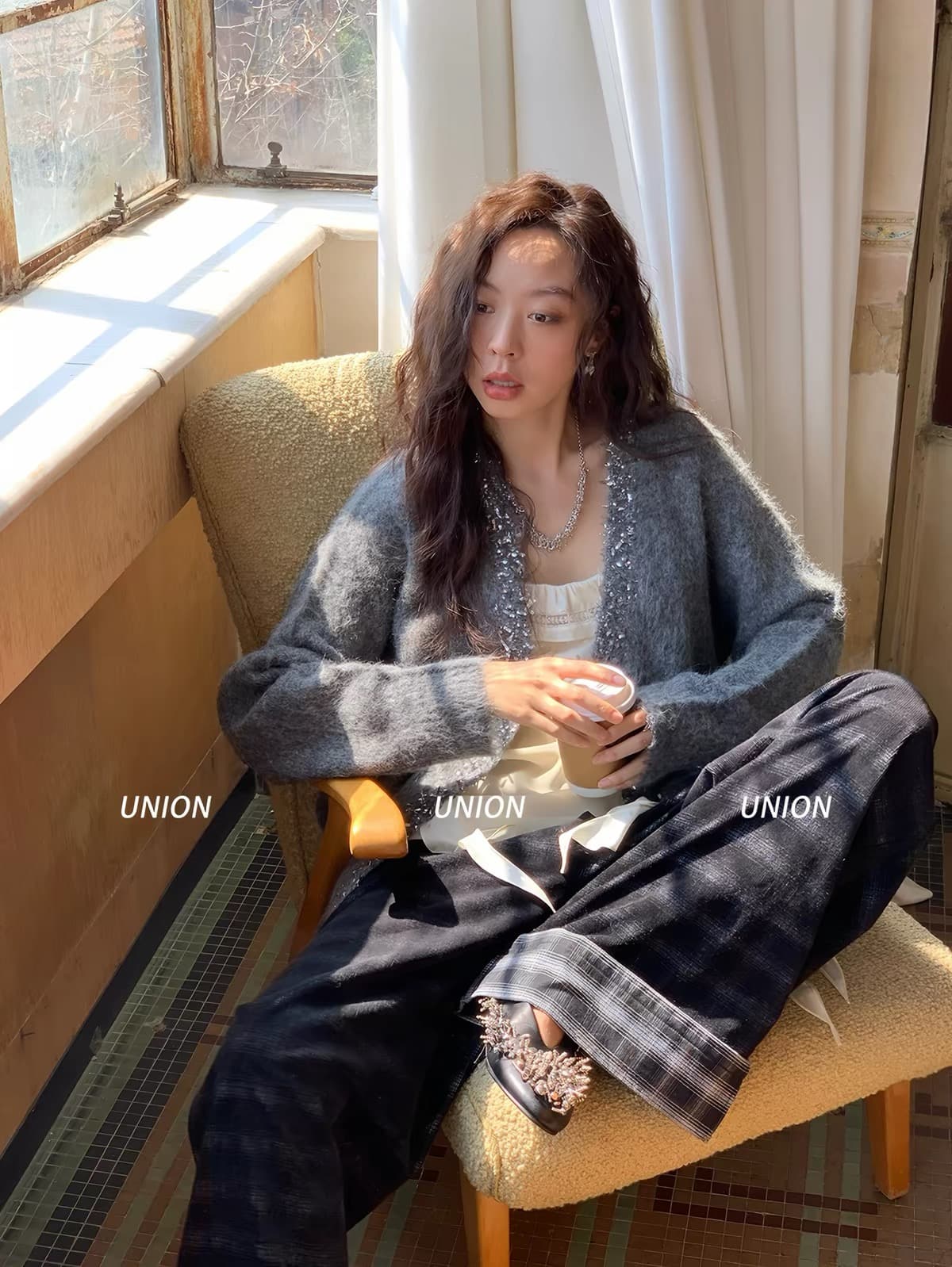 양 낙타 털 긴팔 오픈 가디건 여성 코트 가을 겨울철 새로운 루즈핏 느긋한 바람 니트 스웨터 이미지 2