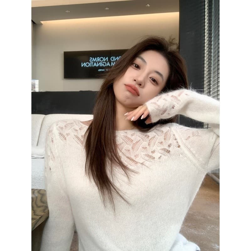 한 부서 디자인 센스 플리스 홀로우 아웃 무늬 니트 스웨터 여성 2026 봄 가을 새로운 고급 센스 외국 가스 세련된 맨위 상세 이미지 5