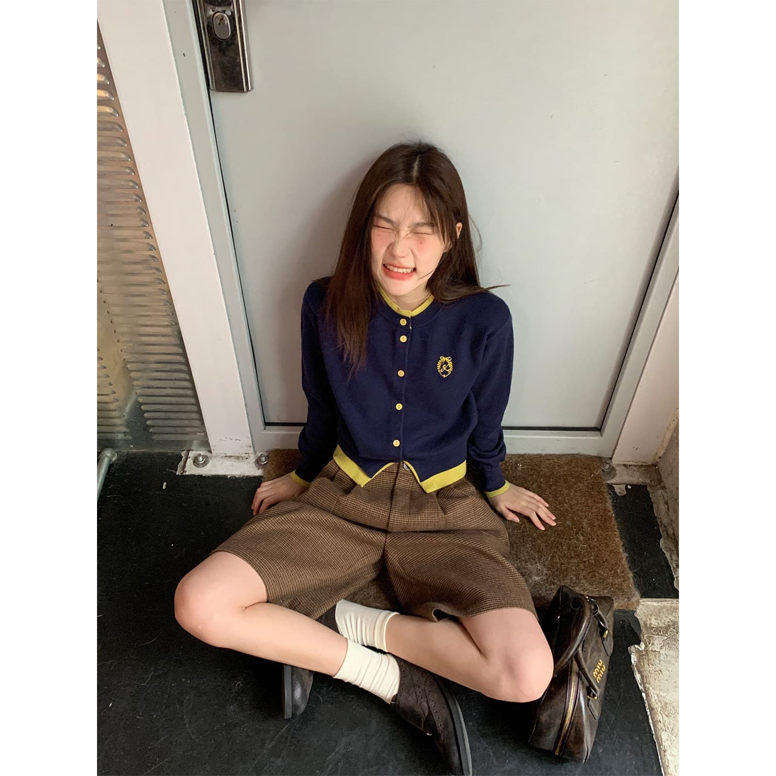 페이크 레이어드 배색 패치워크 니트 오픈 가디건 여성 가을 새로운 품격 슬림해 보이는 캐주얼 맨위 얇은 이미지 3