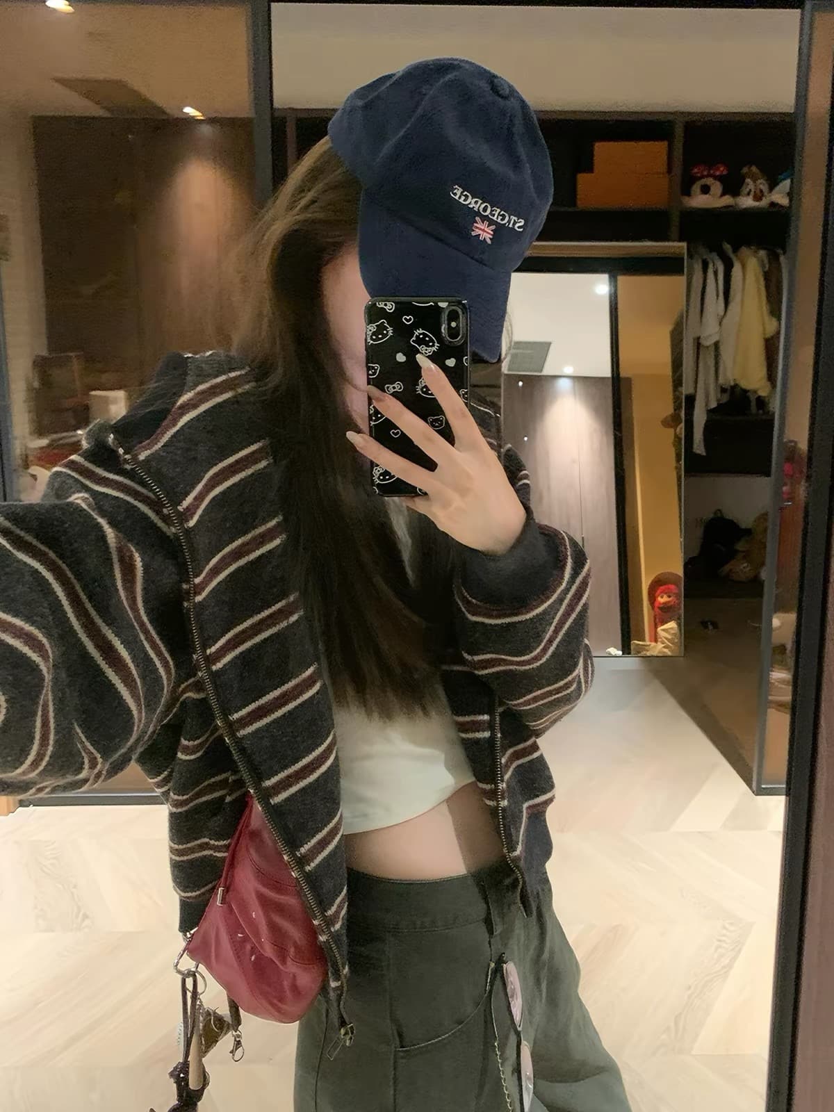 항구 바람 레트로 지퍼 후드 스트라이프 니트 오픈 가디건 여성 가을 겨울철 와이드 부드러운 찹쌀 스웨터 코트 쇼트 스타일 맨위 상세 이미지 2