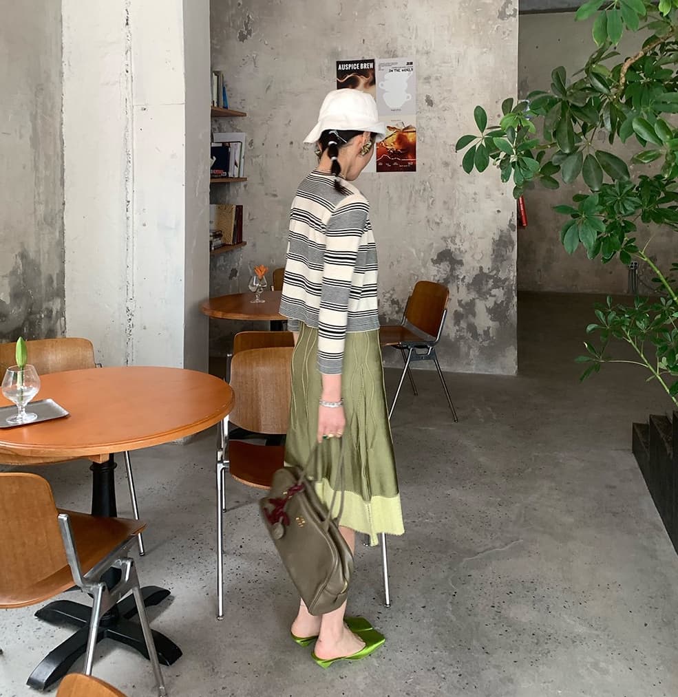 프랑스식 연령 감소 이른 가을 스트라이프 셔츠 아세트산 실크 양모 스트레이트 7부 소매 니트 오픈 가디건 상세 이미지 2