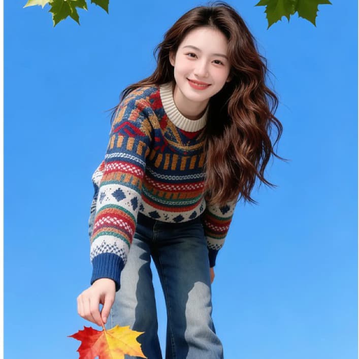 2026 겨울 새로운 라운드 넥 두꺼운 보온 레트로 루즈핏 느긋한 바람 디자인 슬림해 보이는 긴팔 니트 스웨터 이미지 4