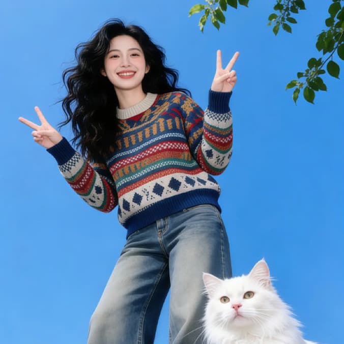 2026 겨울 새로운 라운드 넥 두꺼운 보온 레트로 루즈핏 느긋한 바람 디자인 슬림해 보이는 긴팔 니트 스웨터 상세 이미지 3