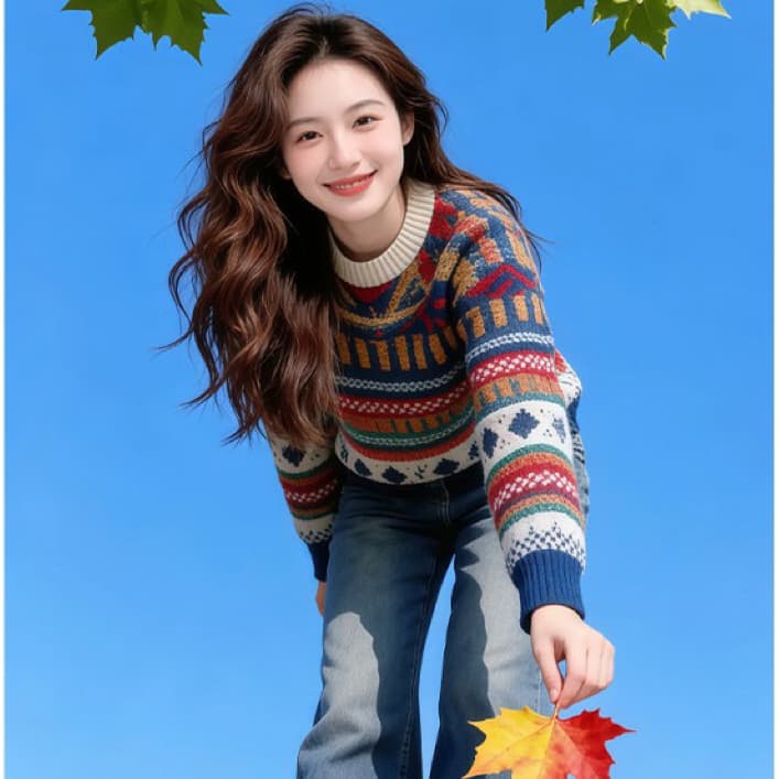 2026 겨울 새로운 라운드 넥 두꺼운 보온 레트로 루즈핏 느긋한 바람 디자인 슬림해 보이는 긴팔 니트 스웨터 상세 이미지 4