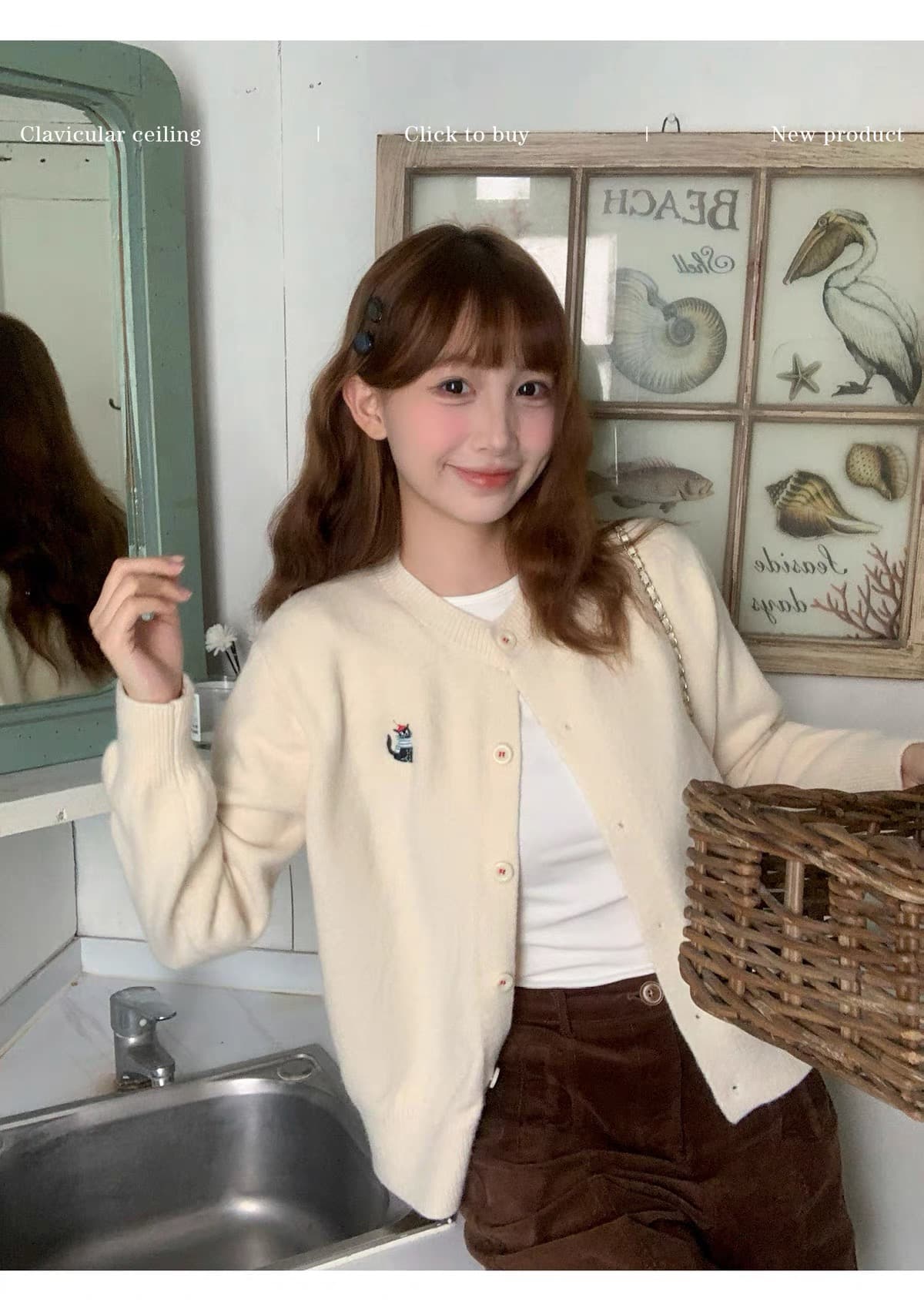 파란색 스웨터 오픈 가디건 여성 코트 외출용 2026 새로운 봄 가을 한 부서 착용 가져 가라. 니트 만나는 맨위 상세 이미지 7