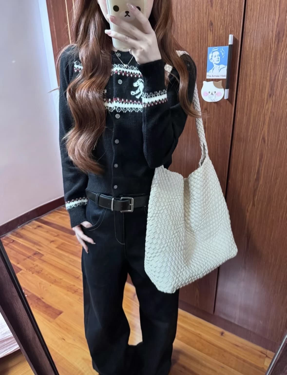 공정한 섬 작은 말 배색 자카드 품격 연령 감소 긴팔 니트 오픈 가디건 여성 겨울 달콤한 차가운 슬림해 보이는 다용도 맨위 상세 이미지 5