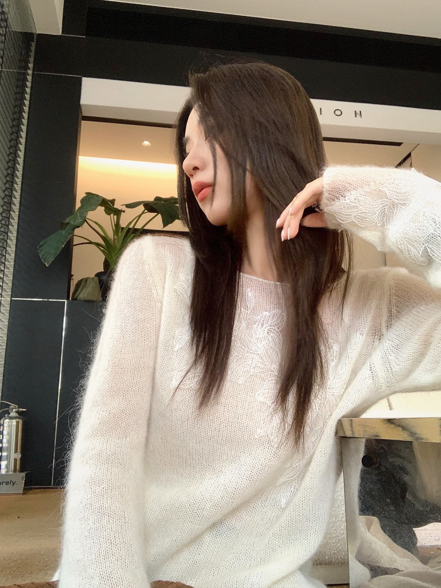 꽃말 얕은 시리아 양 낙타 털 보트넥 니트 스웨터 여성 부드러운 찹쌀 부드러운 바람 품격 홀로우 아웃 맨위 상세 이미지 1