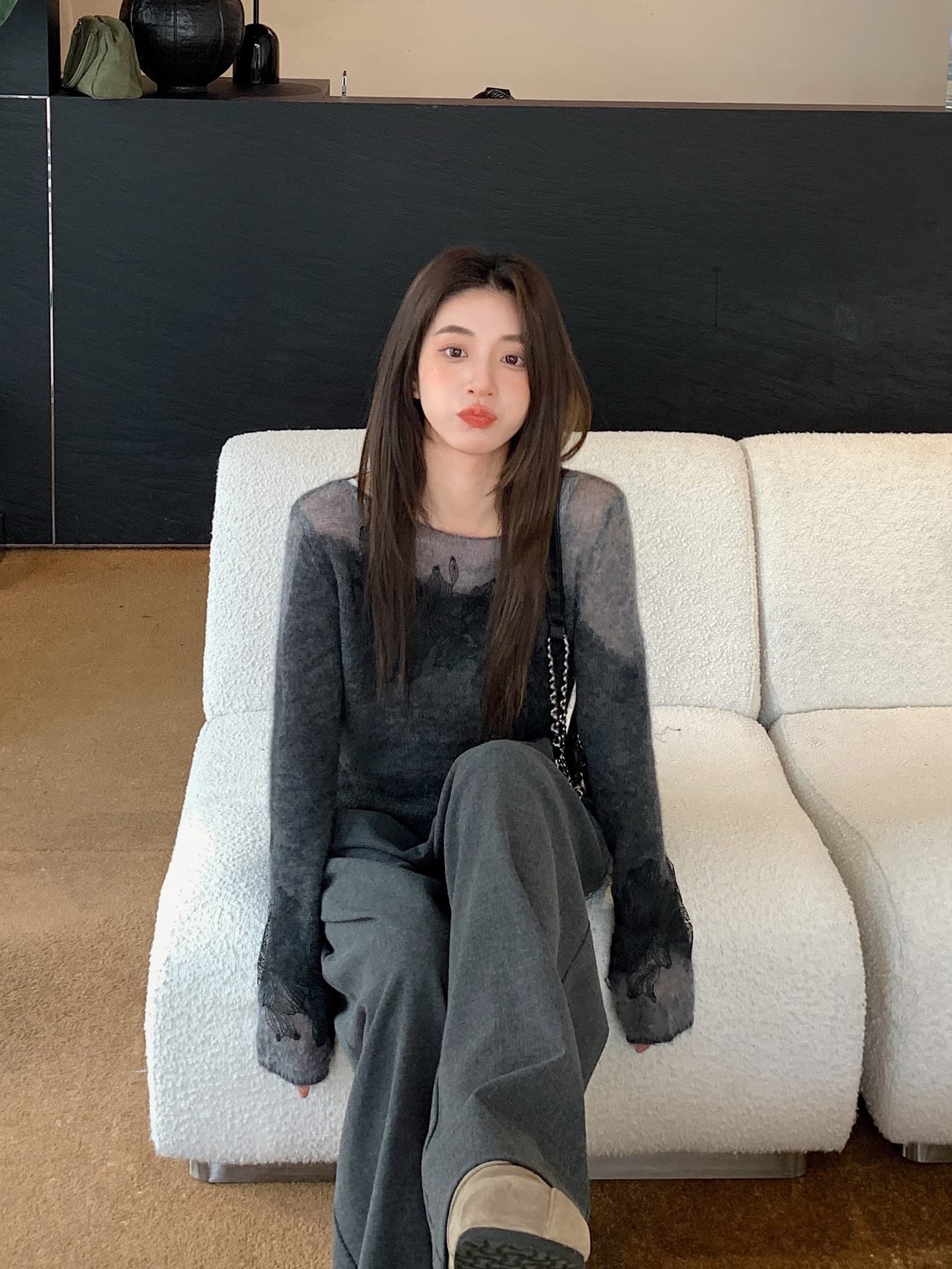 꽃말 얕은 시리아 양 낙타 털 보트넥 니트 스웨터 여성 부드러운 찹쌀 부드러운 바람 품격 홀로우 아웃 맨위 상세 이미지 2