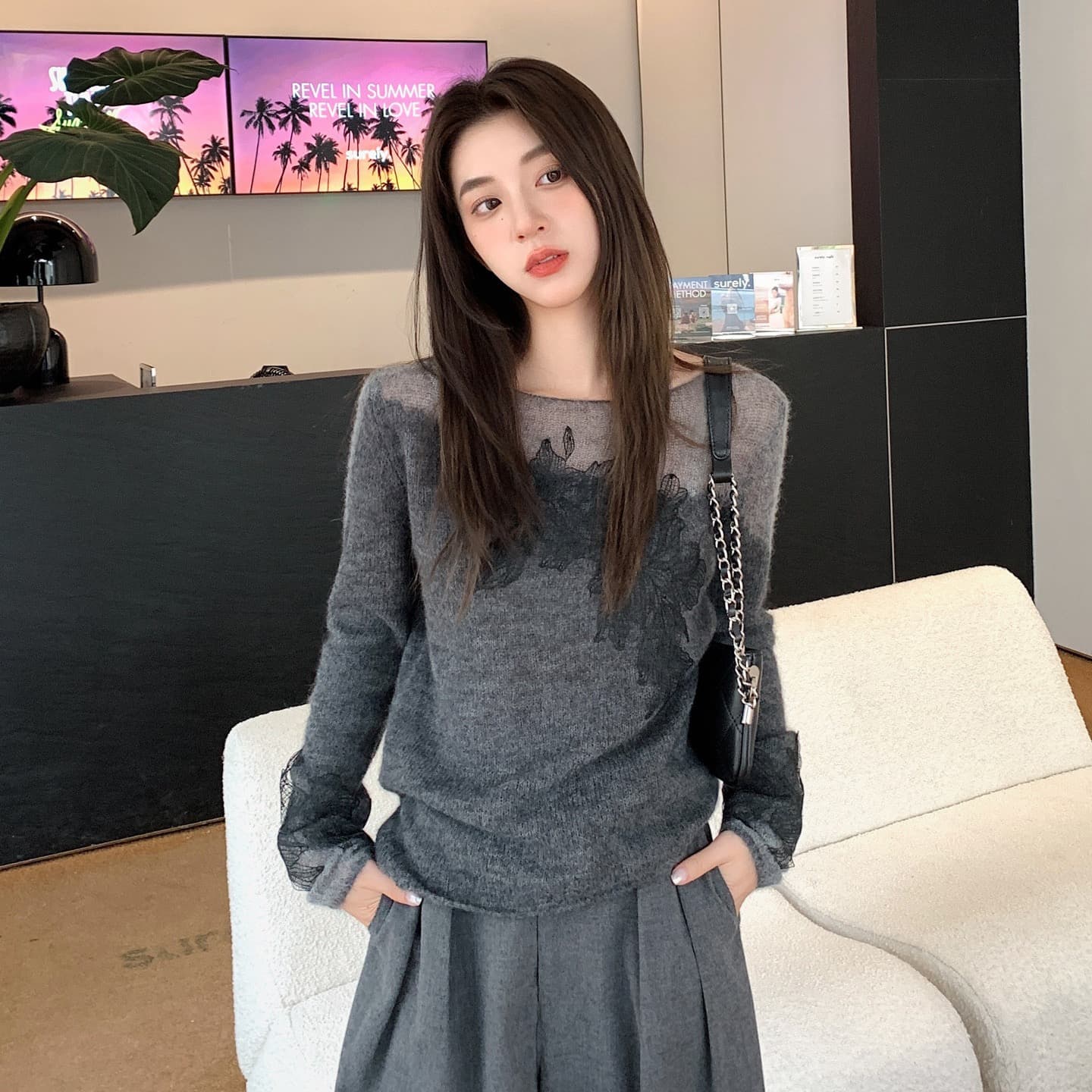 꽃말 얕은 시리아 양 낙타 털 보트넥 니트 스웨터 여성 부드러운 찹쌀 부드러운 바람 품격 홀로우 아웃 맨위 상세 이미지 4