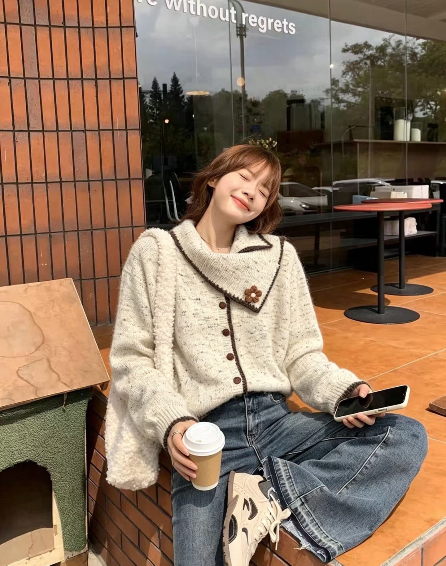 로맨스 레트로 녹색 디자인 센스 니트 스웨터 여자 가을 루즈핏 느긋한 쇼트 스타일 맨위 이미지 2