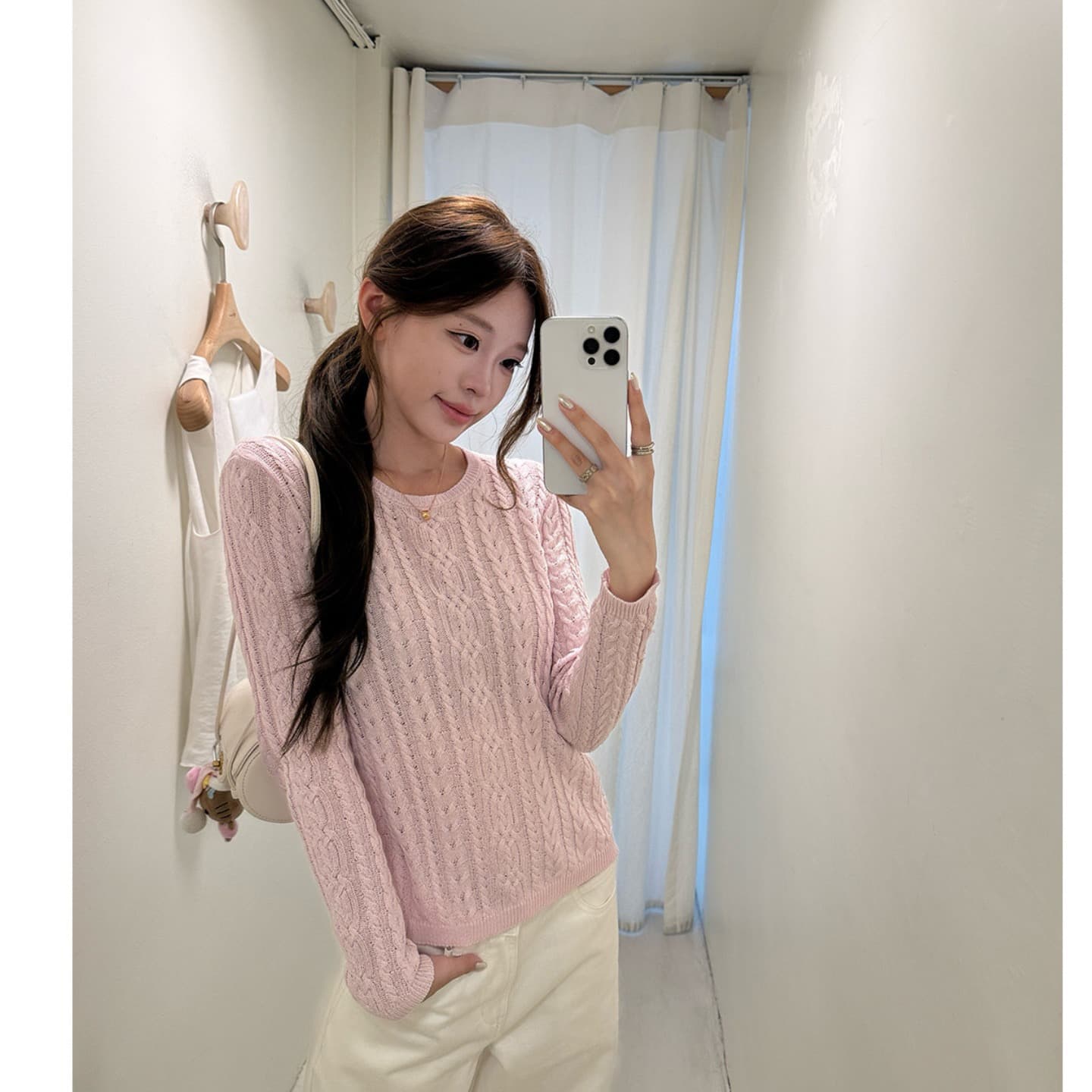 그리고 종이 모래 라운드 넥 긴팔 모직물 마이크로 루즈핏 분위기 센스 슬림해 보이는 작은 셔츠 여성 가을 이미지 4