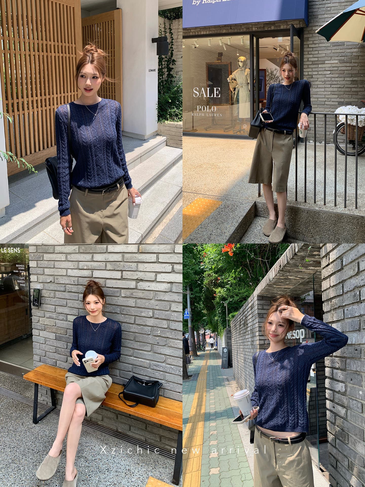그리고 종이 모래 라운드 넥 긴팔 모직물 마이크로 루즈핏 분위기 센스 슬림해 보이는 작은 셔츠 여성 가을 상세 이미지 7