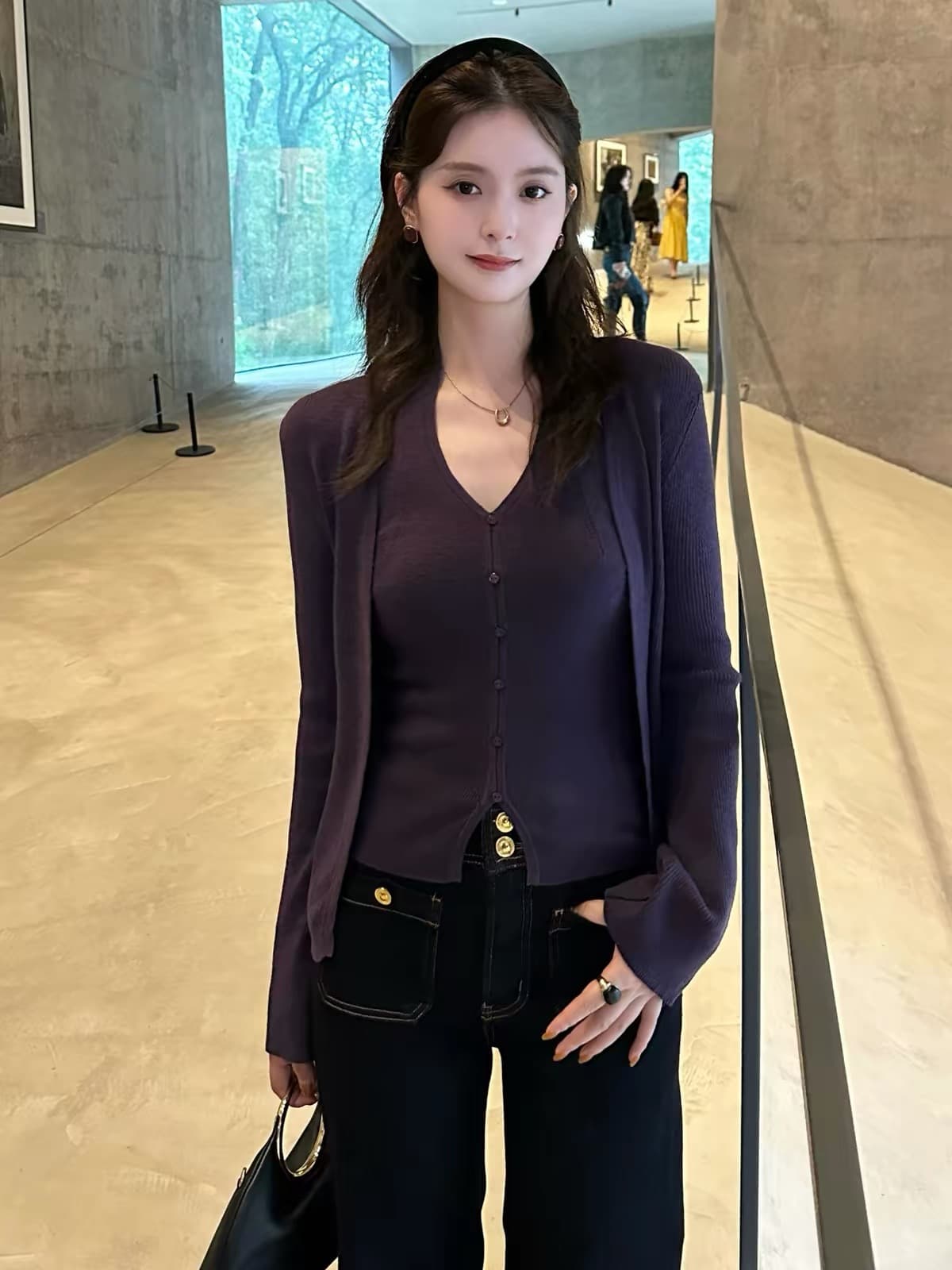 프랑스식 빨간색 V넥 긴팔 니트 오픈 가디건 여성 코트 가을 겨울 스택 착용 뒤로 심장 안에 가져 가라. 쇼트 스타일 맨위 투피스 세트 상세 이미지 8